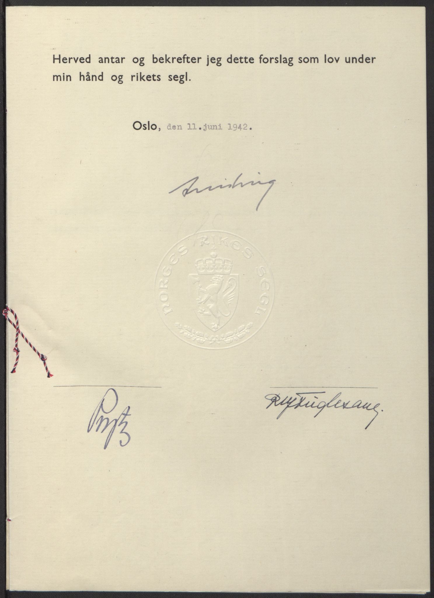 NS-administrasjonen 1940-1945 (Statsrådsekretariatet, de kommisariske statsråder mm), RA/S-4279/D/Db/L0098: Lover II, 1942, p. 45