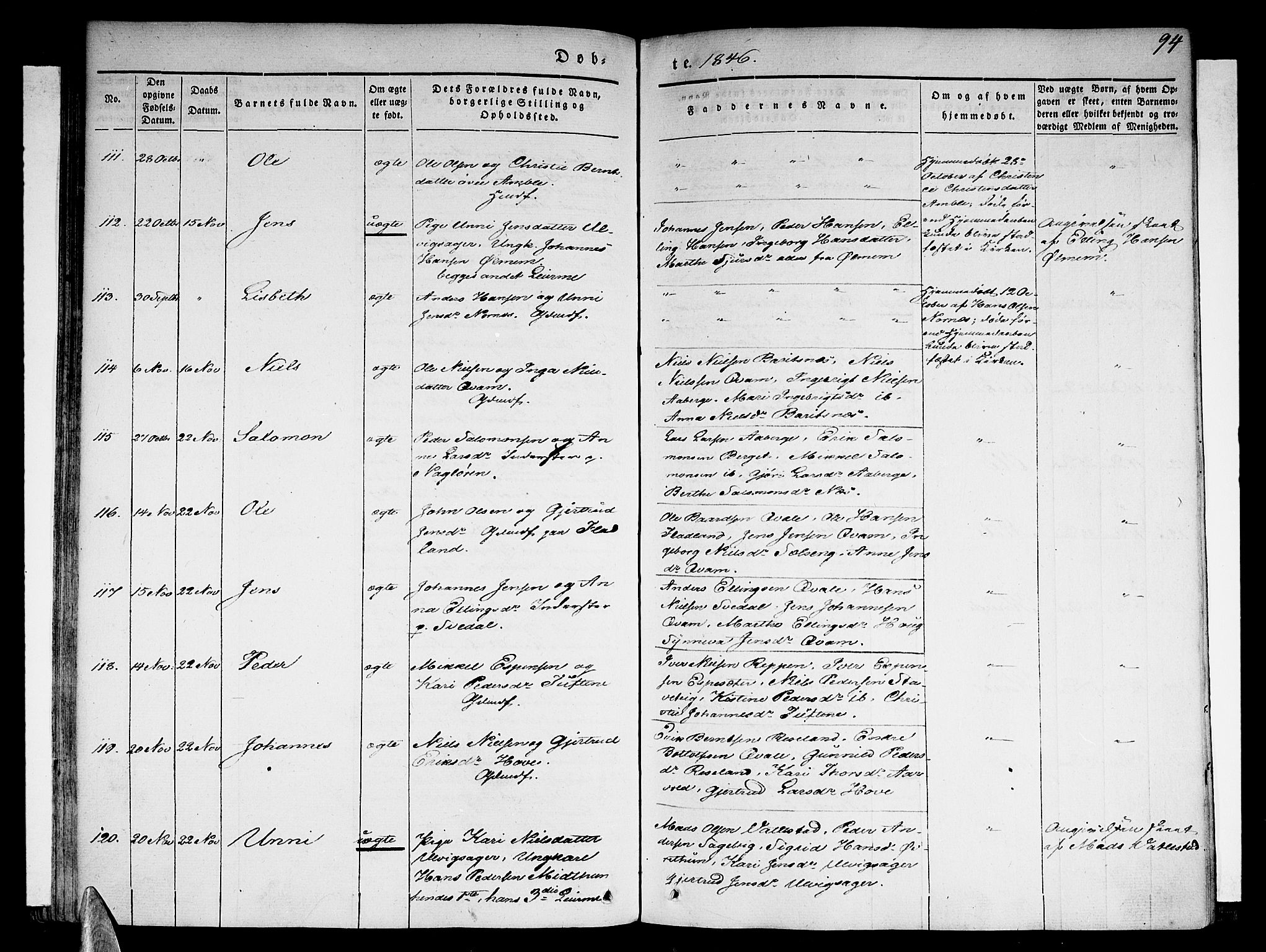 Sogndal sokneprestembete, SAB/A-81301/H/Haa/Haaa/L0011: Parish register (official) no. A 11, 1839-1847, p. 94