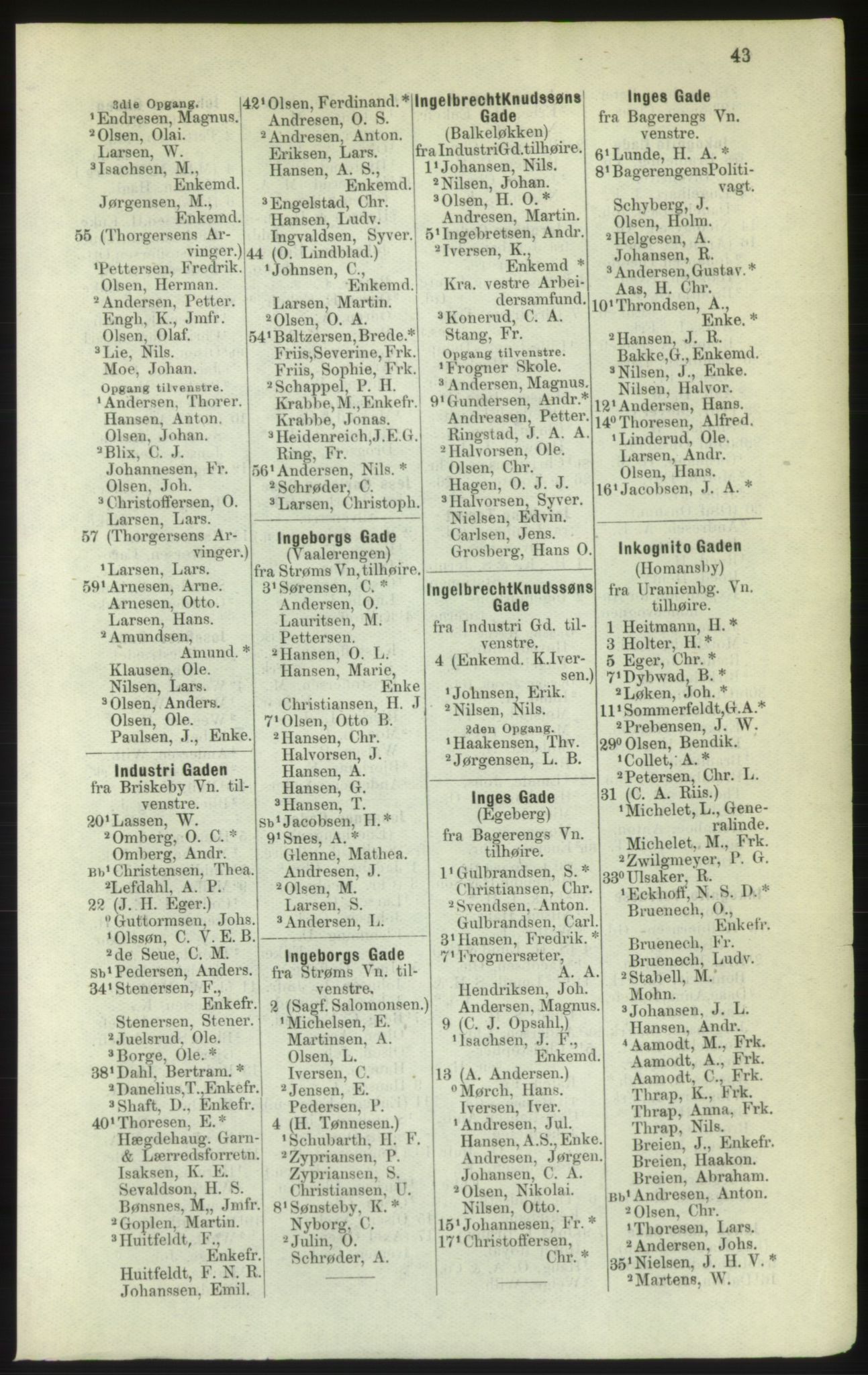 Kristiania/Oslo adressebok, PUBL/-, 1882, p. 43