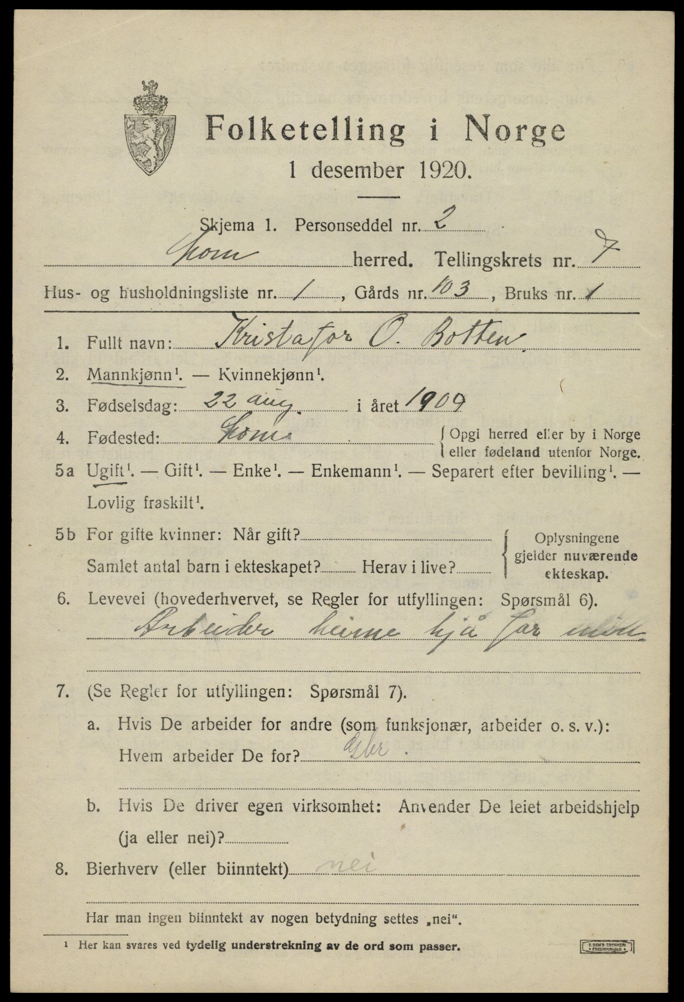 SAH, 1920 census for Lom, 1920, p. 4154