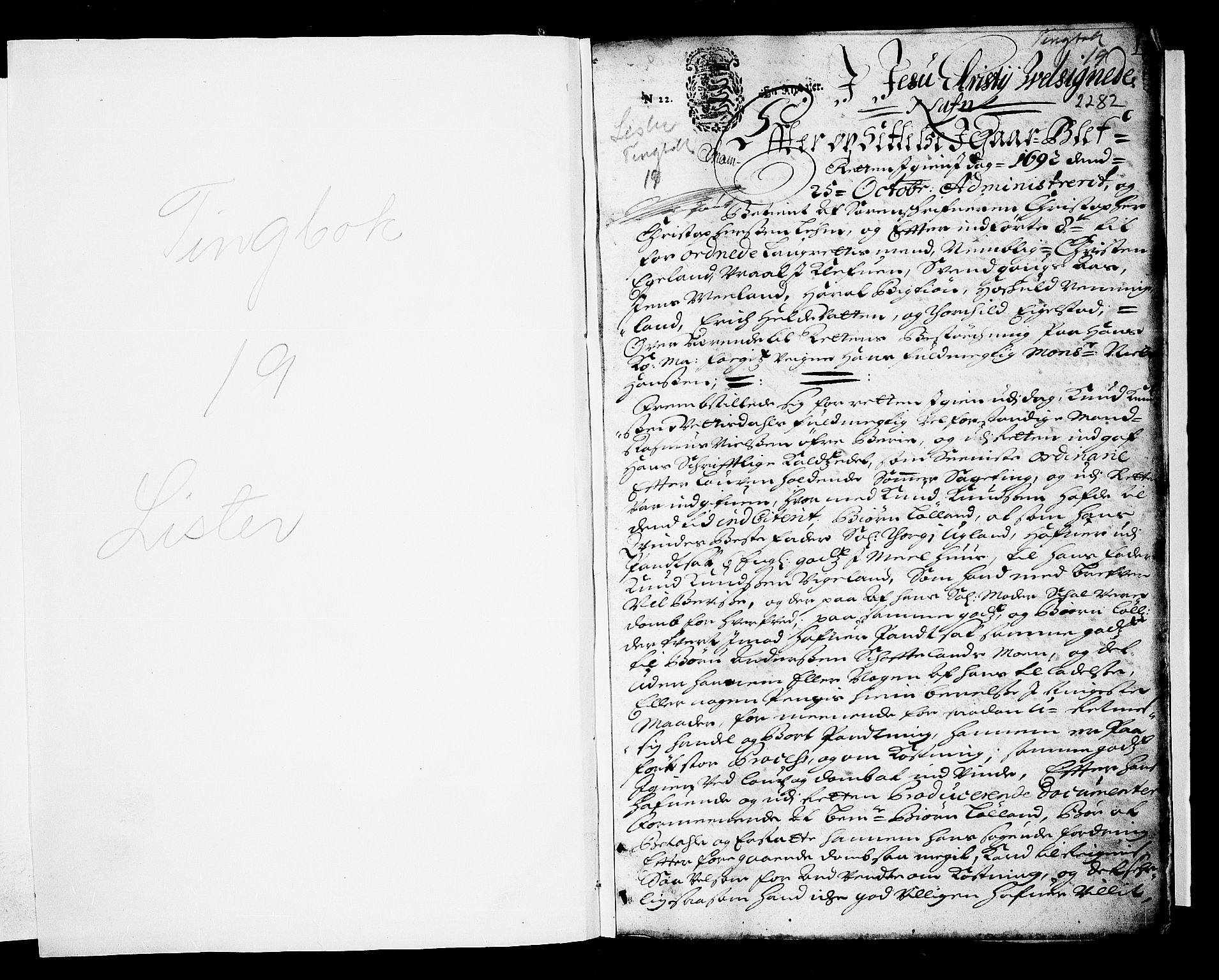 Lister sorenskriveri, SAK/1221-0003/F/Fa/L0019: Tingbok nr 19, 1692-1693, p. 0b-1a