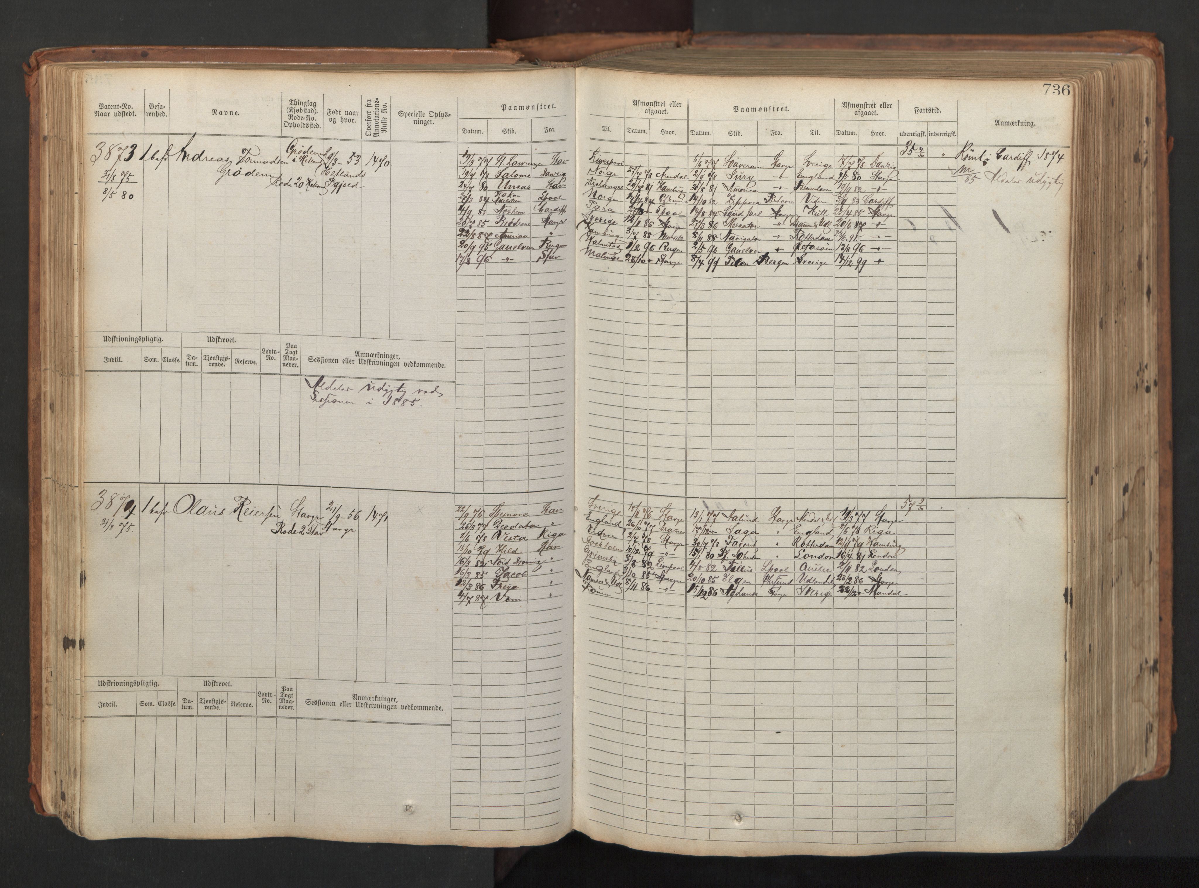 Stavanger sjømannskontor, AV/SAST-A-102006/F/Fb/Fbb/L0008: Sjøfartshovedrulle, patentnr. 3605-4804, 1873, p. 160