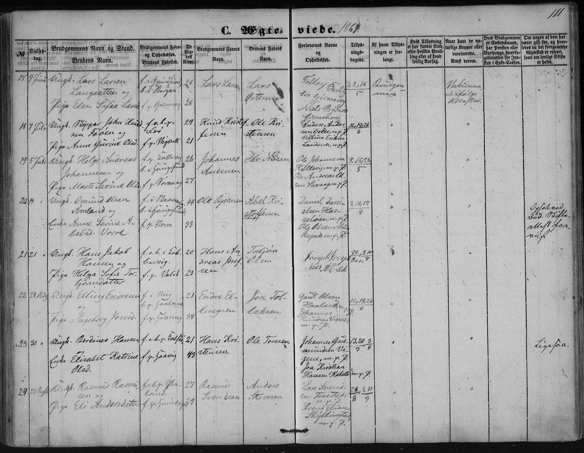 Avaldsnes sokneprestkontor, SAST/A -101851/H/Ha/Haa/L0009: Parish register (official) no. A 9, 1853-1865, p. 111