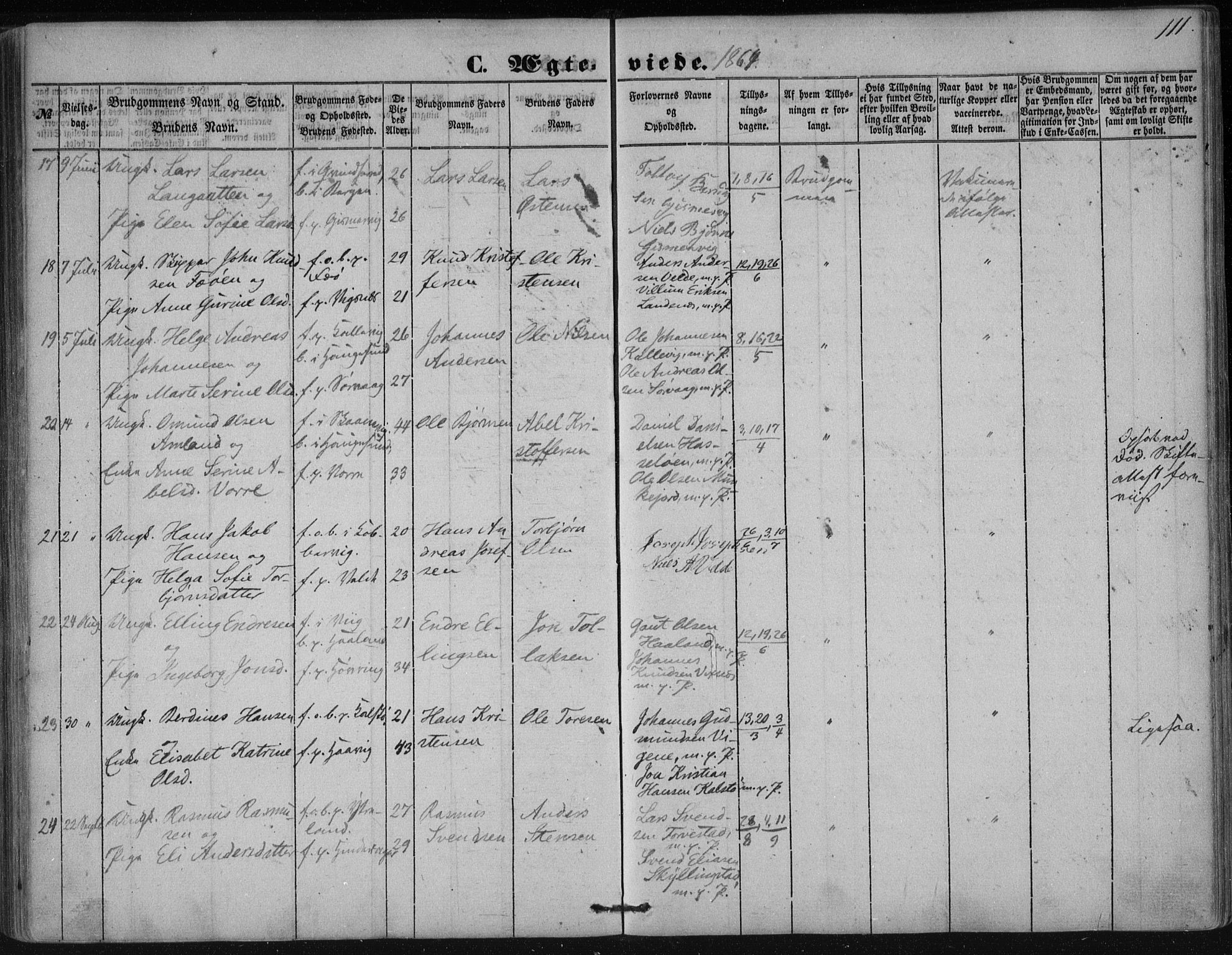 Avaldsnes sokneprestkontor, AV/SAST-A -101851/H/Ha/Haa/L0009: Parish register (official) no. A 9, 1853-1865, p. 111