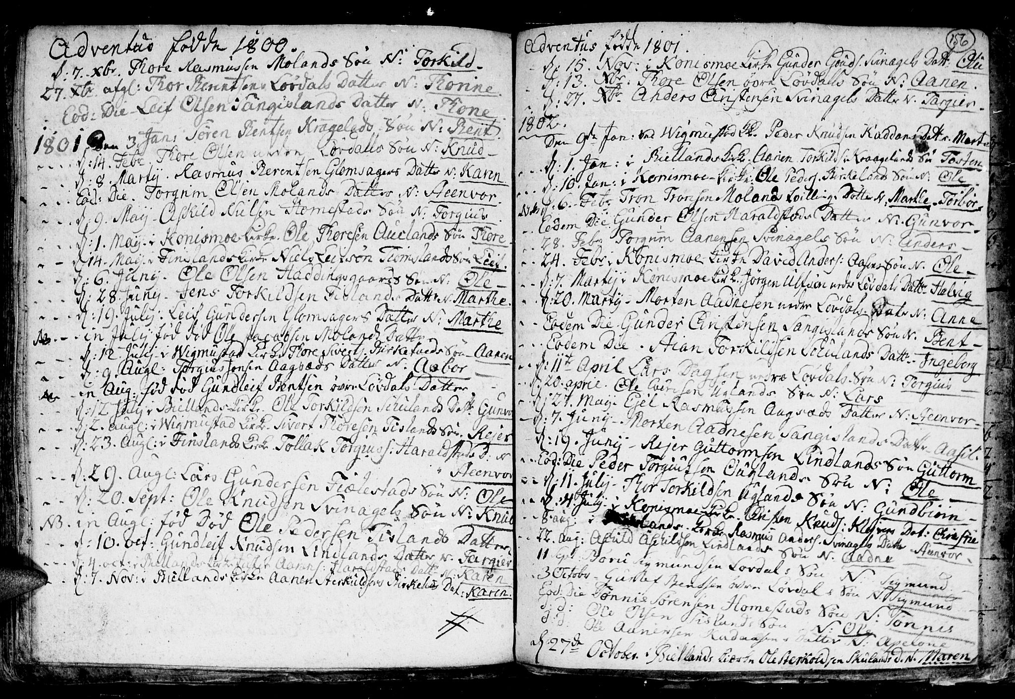 Holum sokneprestkontor, SAK/1111-0022/F/Fb/Fba/L0001: Parish register (copy) no. B 1 /3, 1770-1802, p. 156