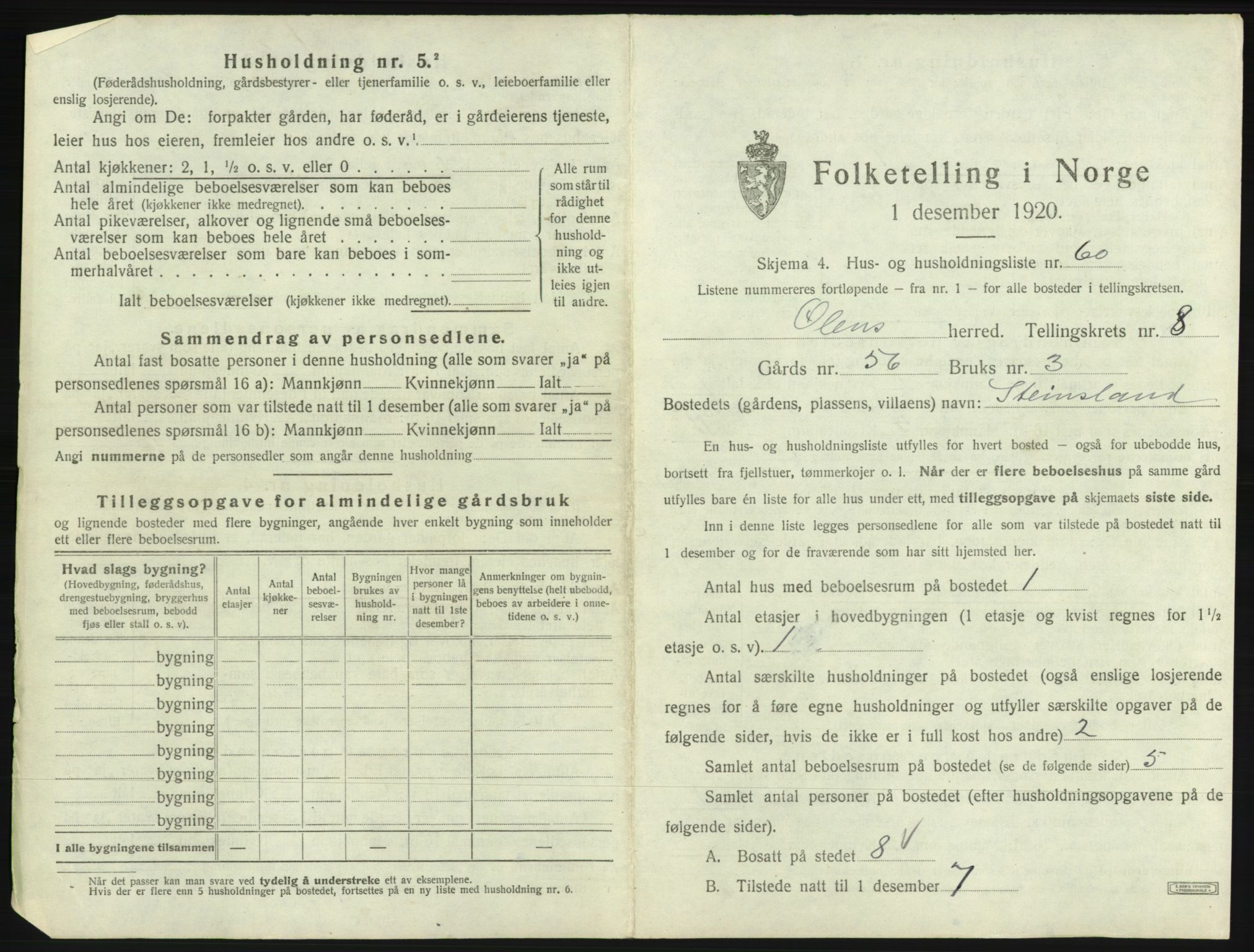 SAB, 1920 census for Ølen, 1920, p. 666