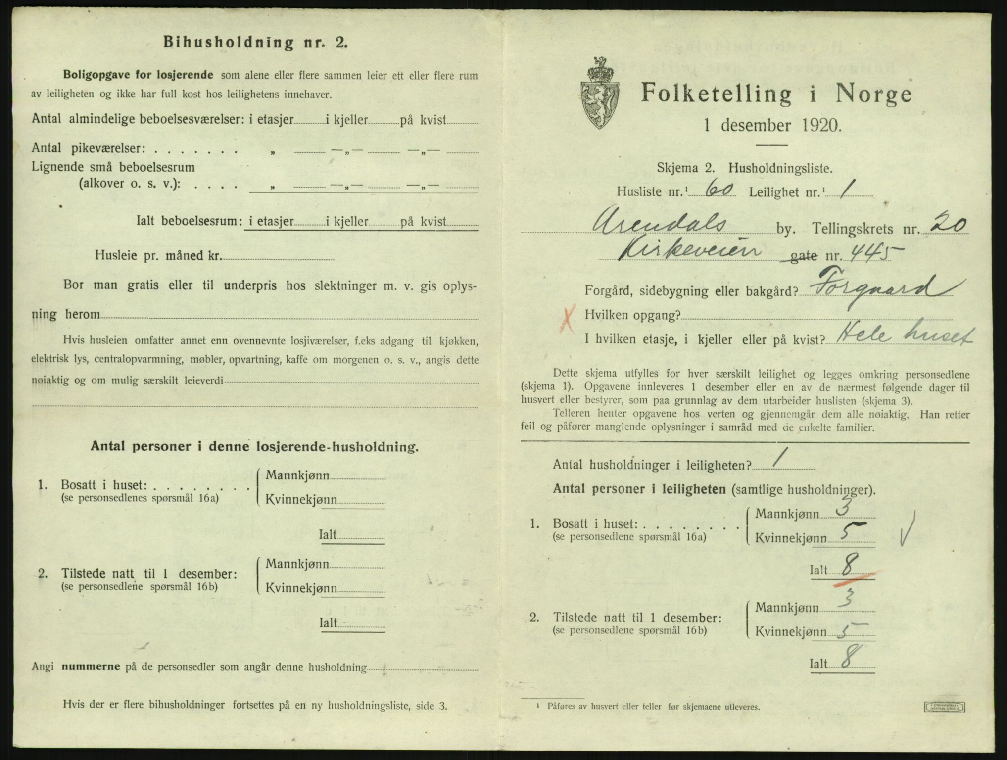 SAK, 1920 census for Arendal, 1920, p. 8474