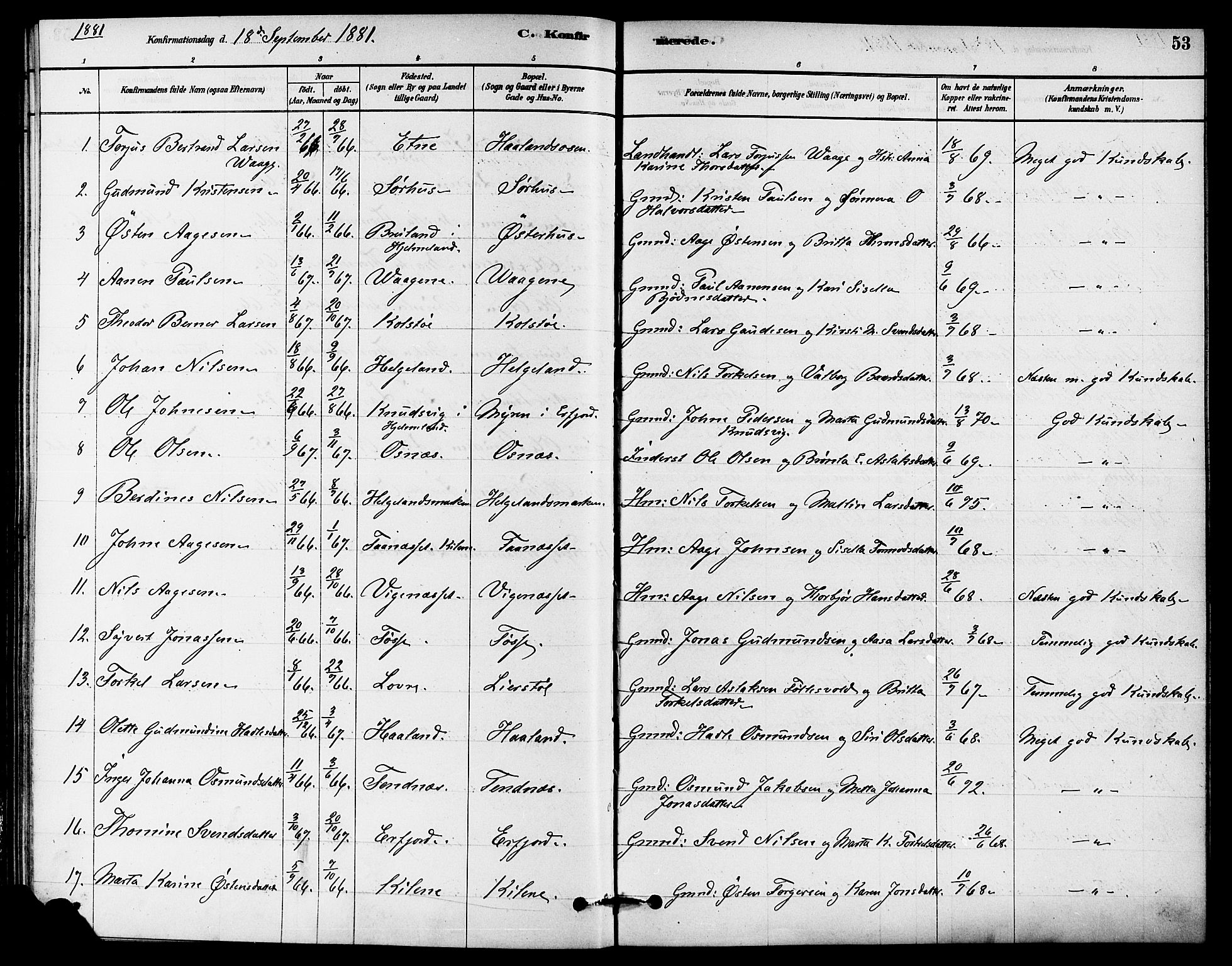 Jelsa sokneprestkontor, SAST/A-101842/01/IV: Parish register (official) no. A 9, 1878-1898, p. 53