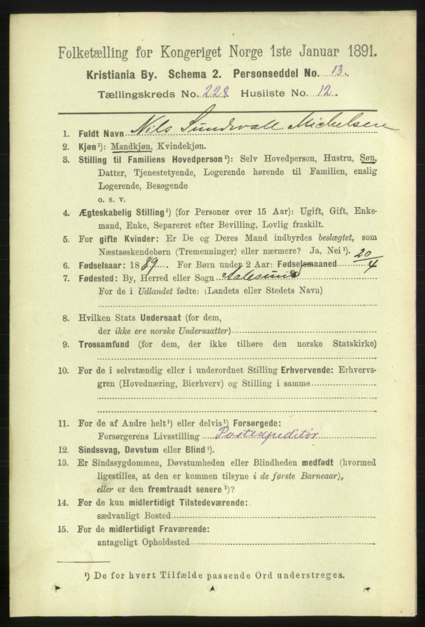 RA, 1891 census for 0301 Kristiania, 1891, p. 139729