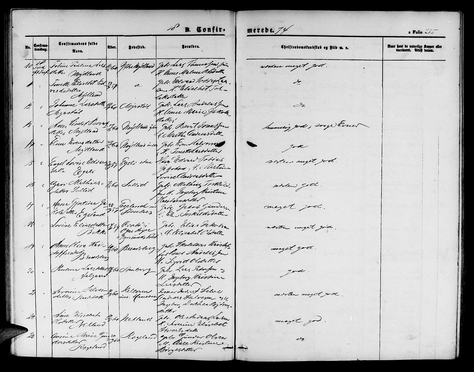 Sokndal sokneprestkontor, SAST/A-101808: Parish register (copy) no. B 3, 1865-1879, p. 255