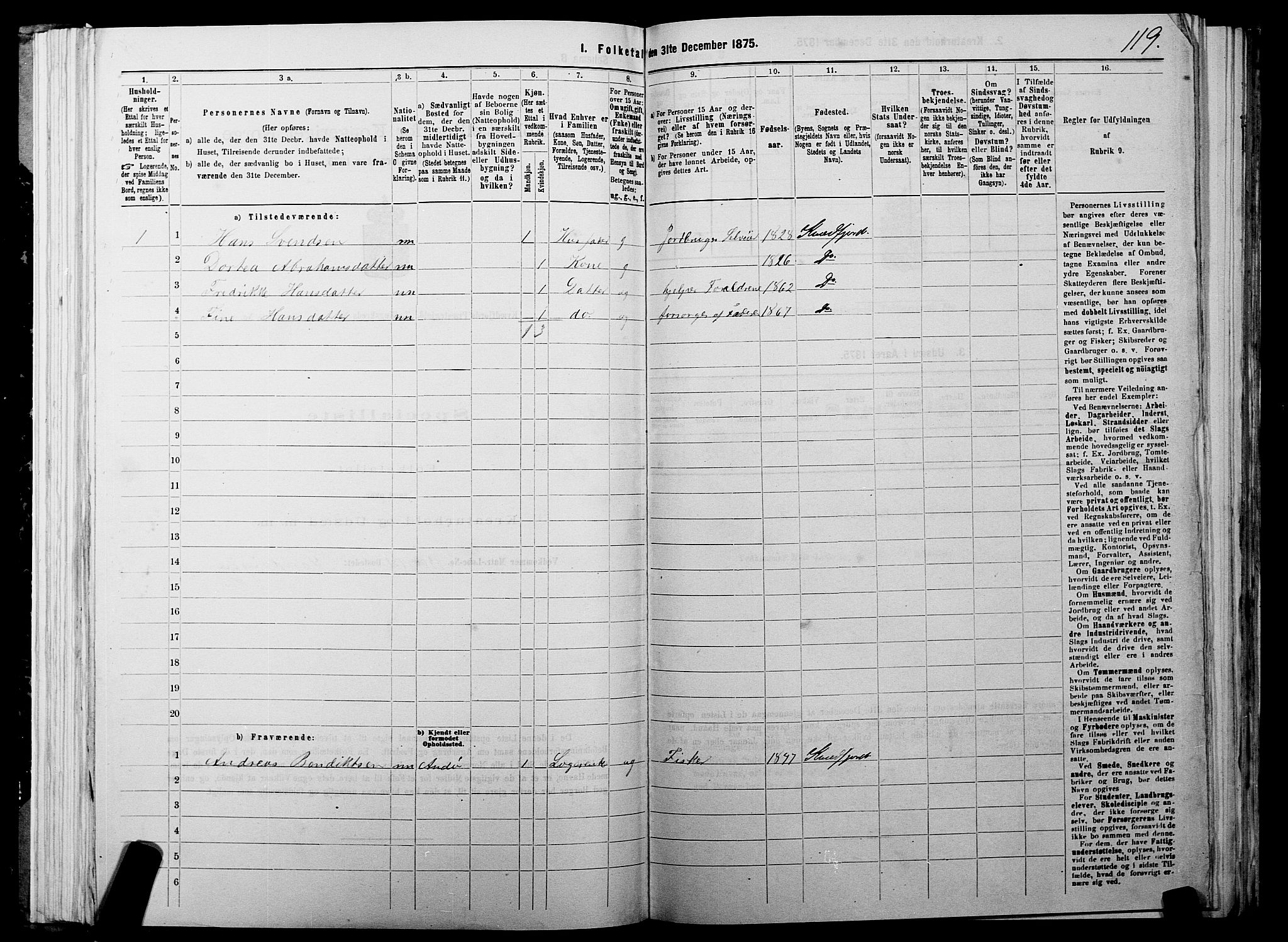 SATØ, 1875 census for 1911P Kvæfjord, 1875, p. 3119