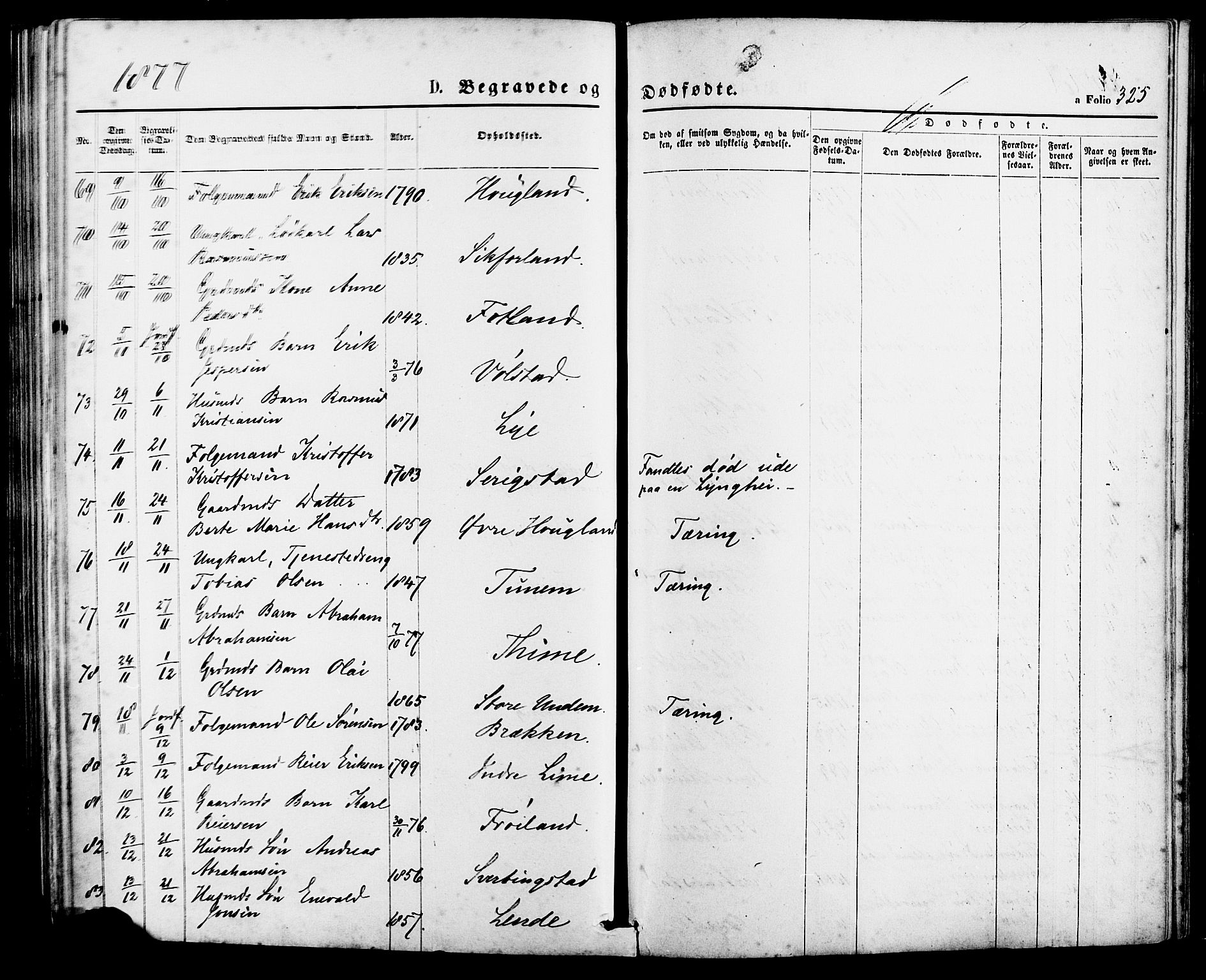 Lye sokneprestkontor, AV/SAST-A-101794/001/30BA/L0008: Parish register (official) no. A 7, 1872-1881, p. 325