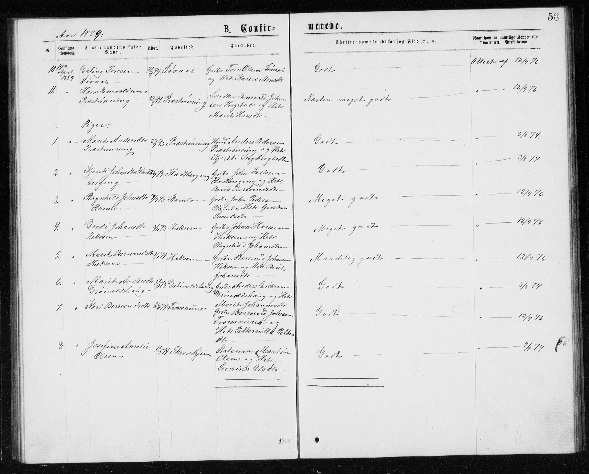 Ministerialprotokoller, klokkerbøker og fødselsregistre - Sør-Trøndelag, SAT/A-1456/685/L0977: Parish register (copy) no. 685C02, 1879-1890, p. 58
