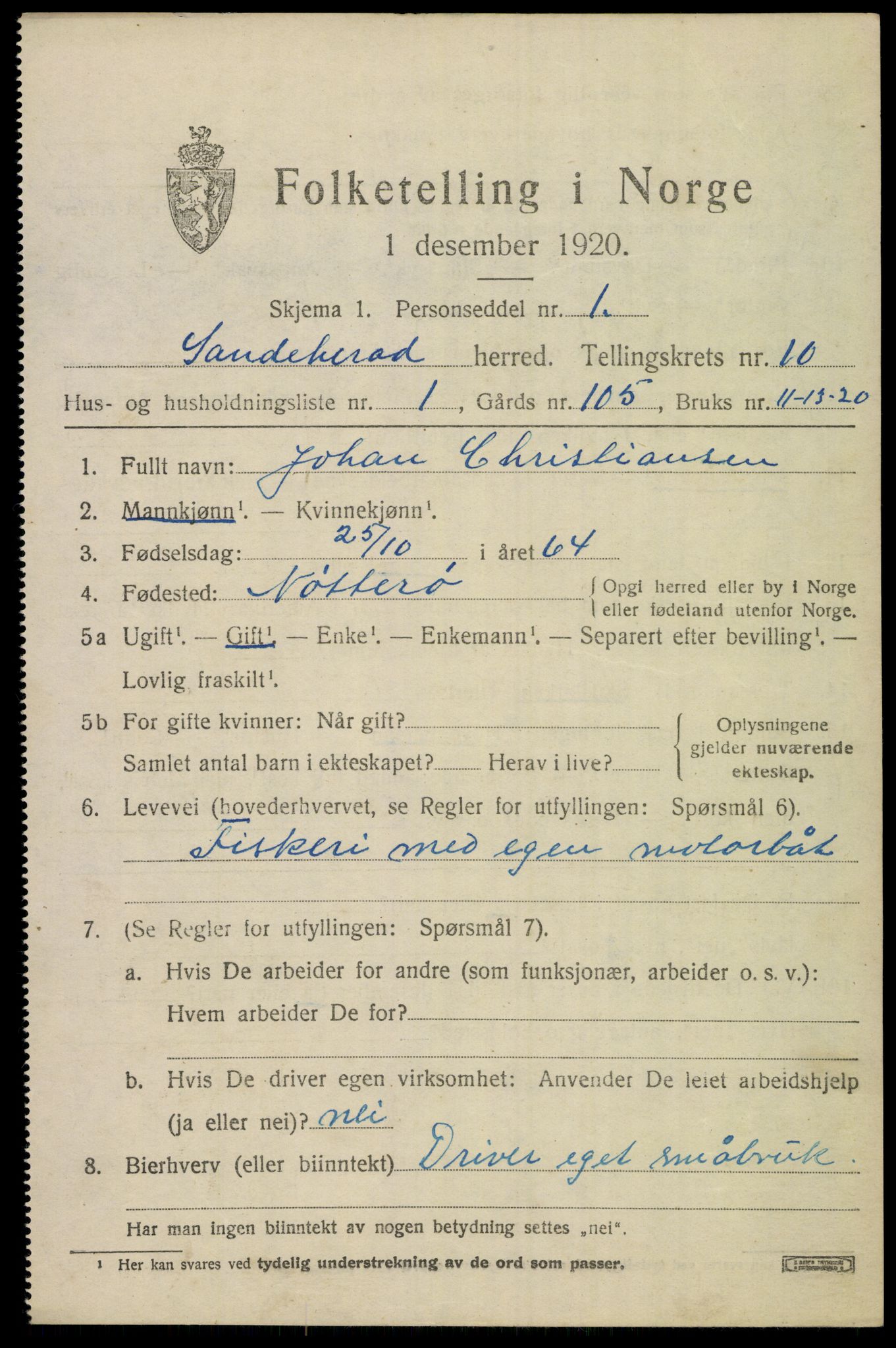 SAKO, 1920 census for Sandeherred, 1920, p. 14692