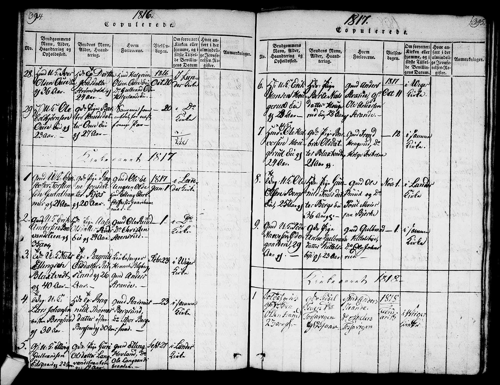 Norderhov kirkebøker, AV/SAKO-A-237/G/Ga/L0003: Parish register (copy) no. I 3 /2, 1814-1876, p. 394-395