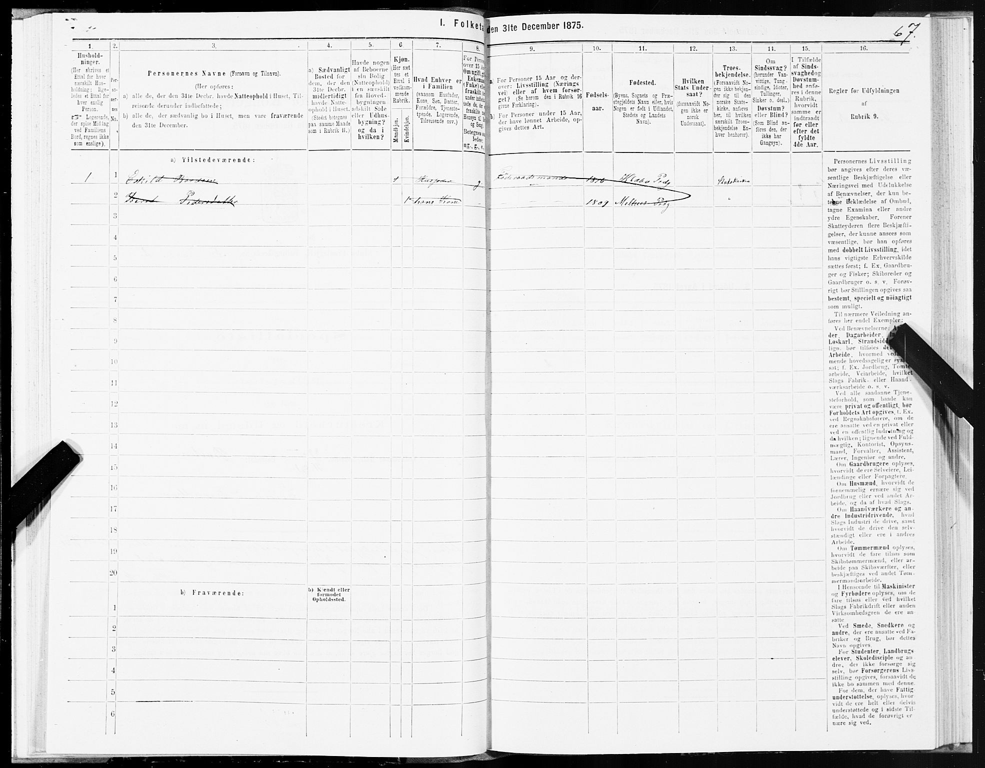 SAT, 1875 census for 1662P Klæbu, 1875, p. 2067