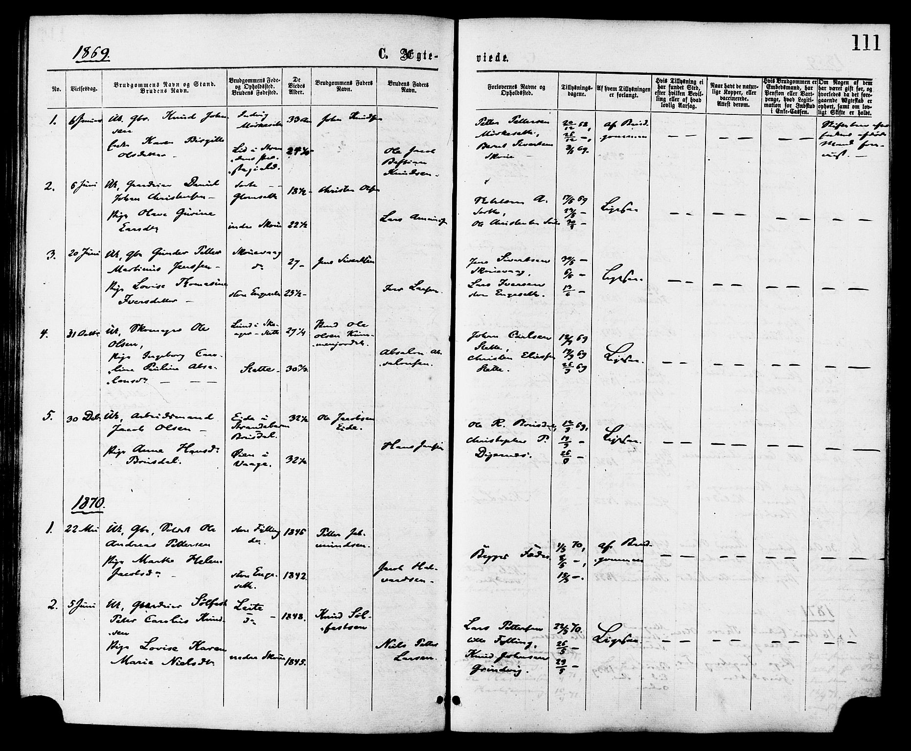 Ministerialprotokoller, klokkerbøker og fødselsregistre - Møre og Romsdal, AV/SAT-A-1454/524/L0355: Parish register (official) no. 524A07, 1864-1879, p. 111