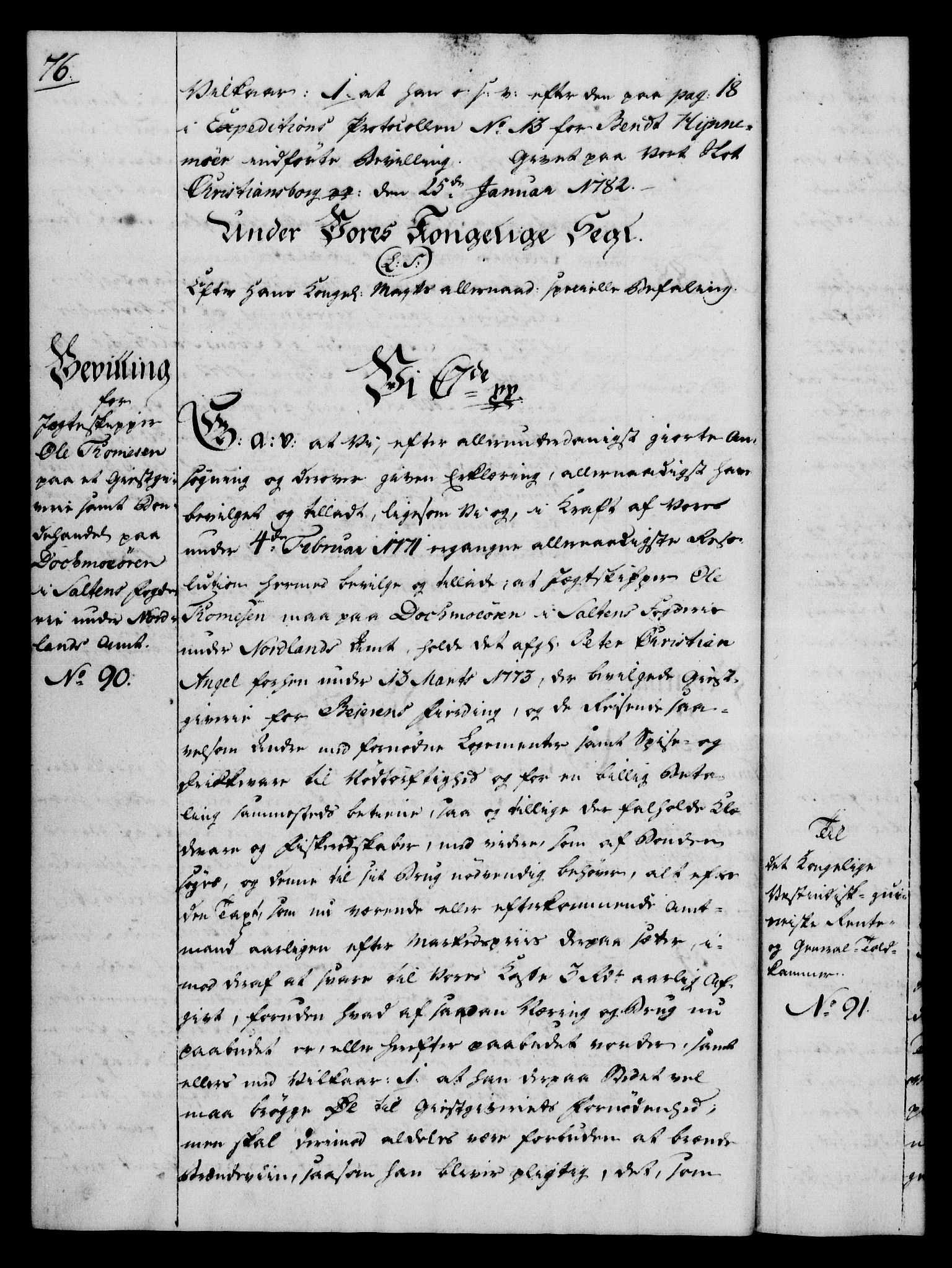 Rentekammeret, Kammerkanselliet, RA/EA-3111/G/Gg/Gga/L0012: Norsk ekspedisjonsprotokoll med register (merket RK 53.12), 1781-1783, p. 76