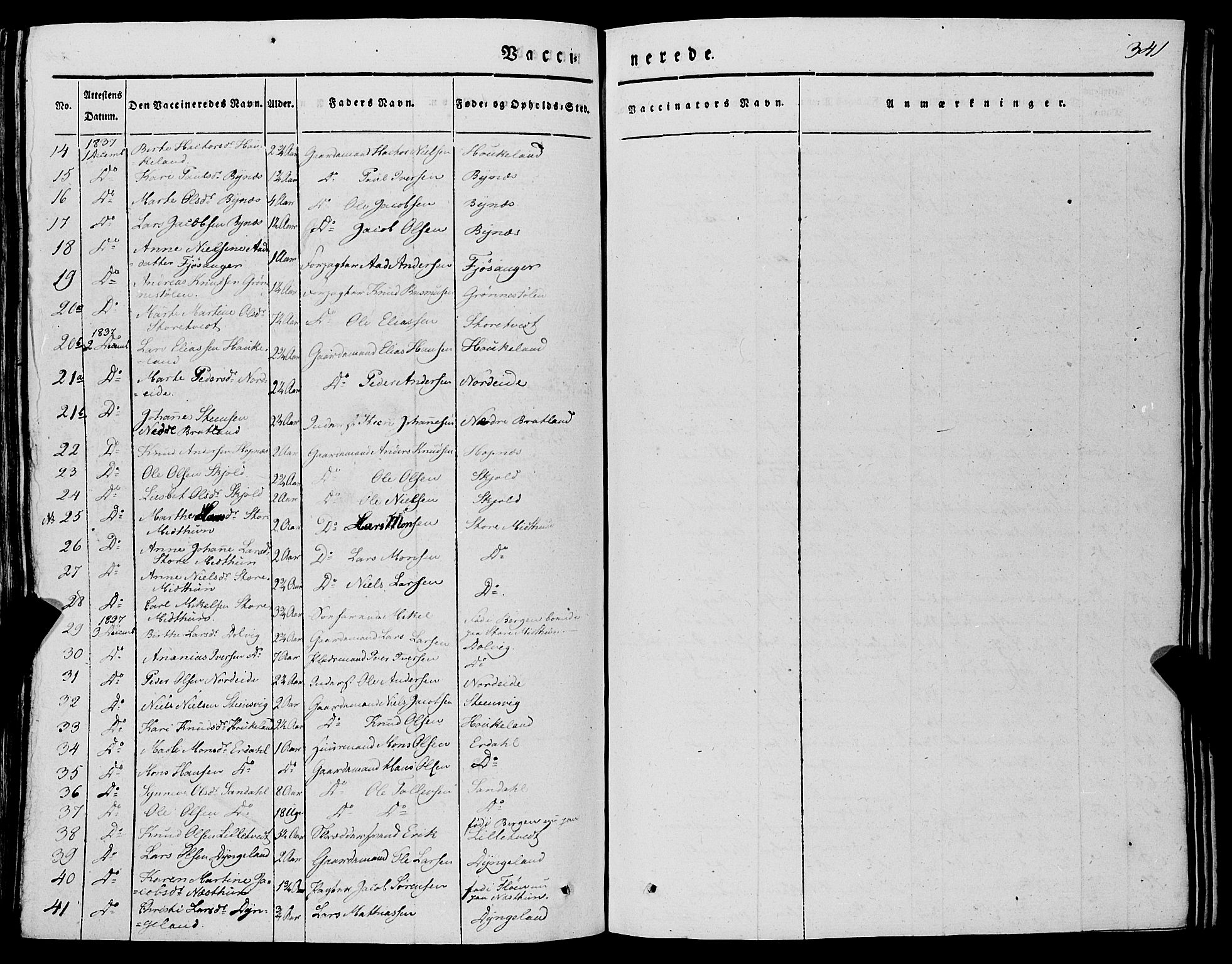 Fana Sokneprestembete, SAB/A-75101/H/Haa/Haaa/L0008: Parish register (official) no. A 8, 1829-1851, p. 341