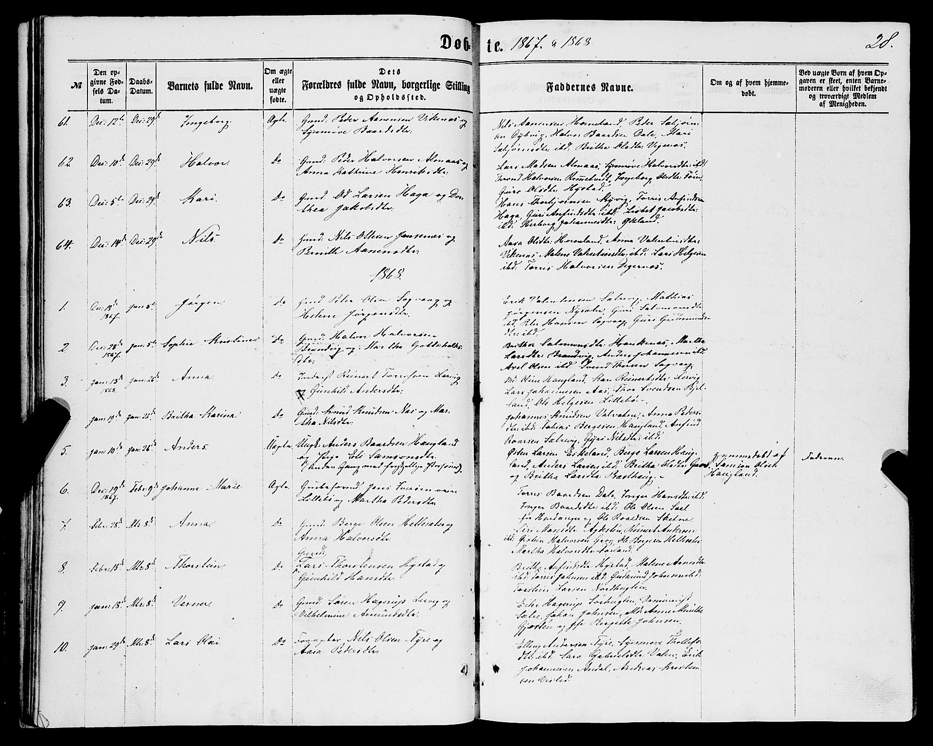 Stord sokneprestembete, SAB/A-78201/H/Haa: Parish register (official) no. B 1, 1862-1877, p. 28
