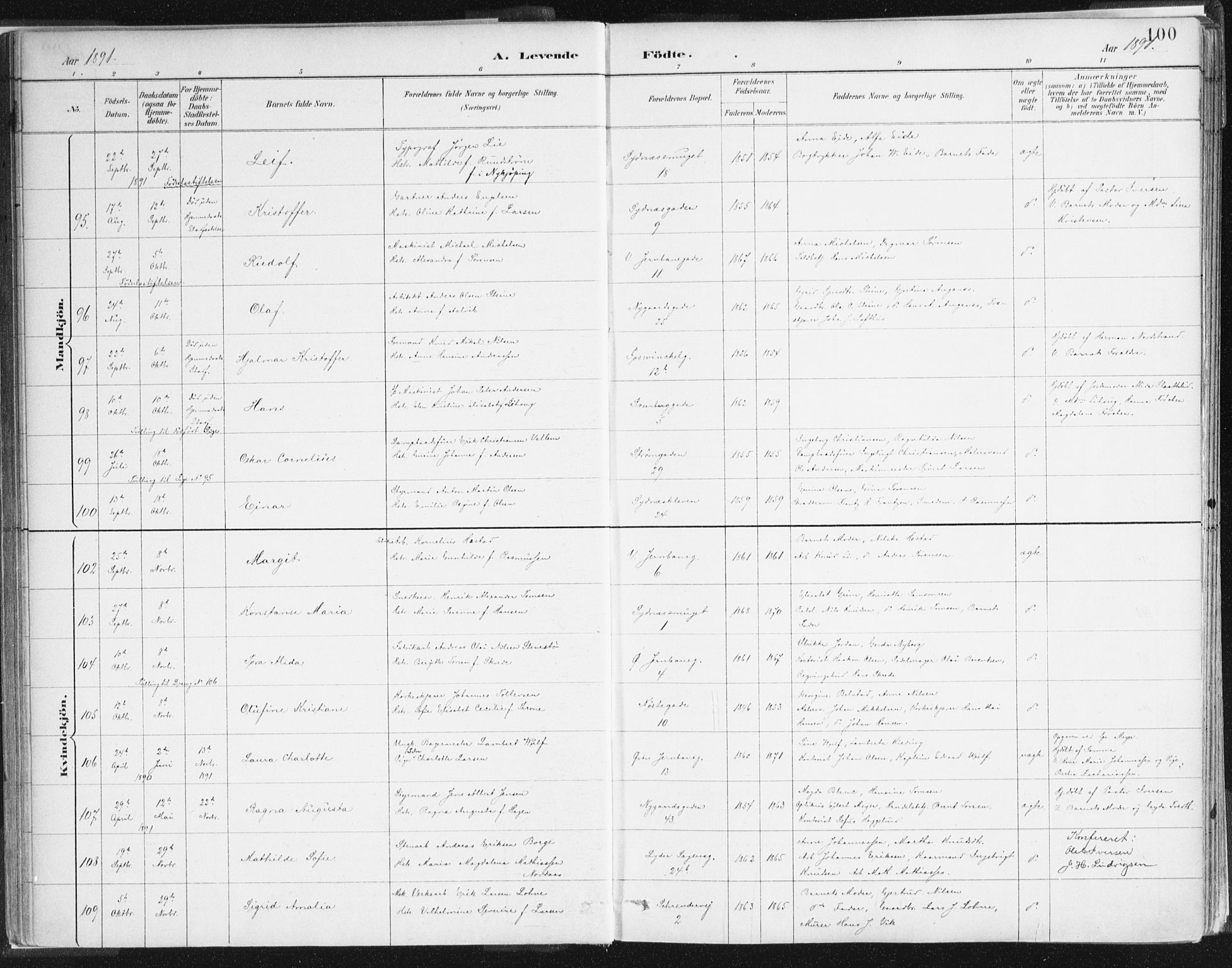 Johanneskirken sokneprestembete, AV/SAB-A-76001/H/Haa/L0001: Parish register (official) no. A 1, 1885-1900, p. 100