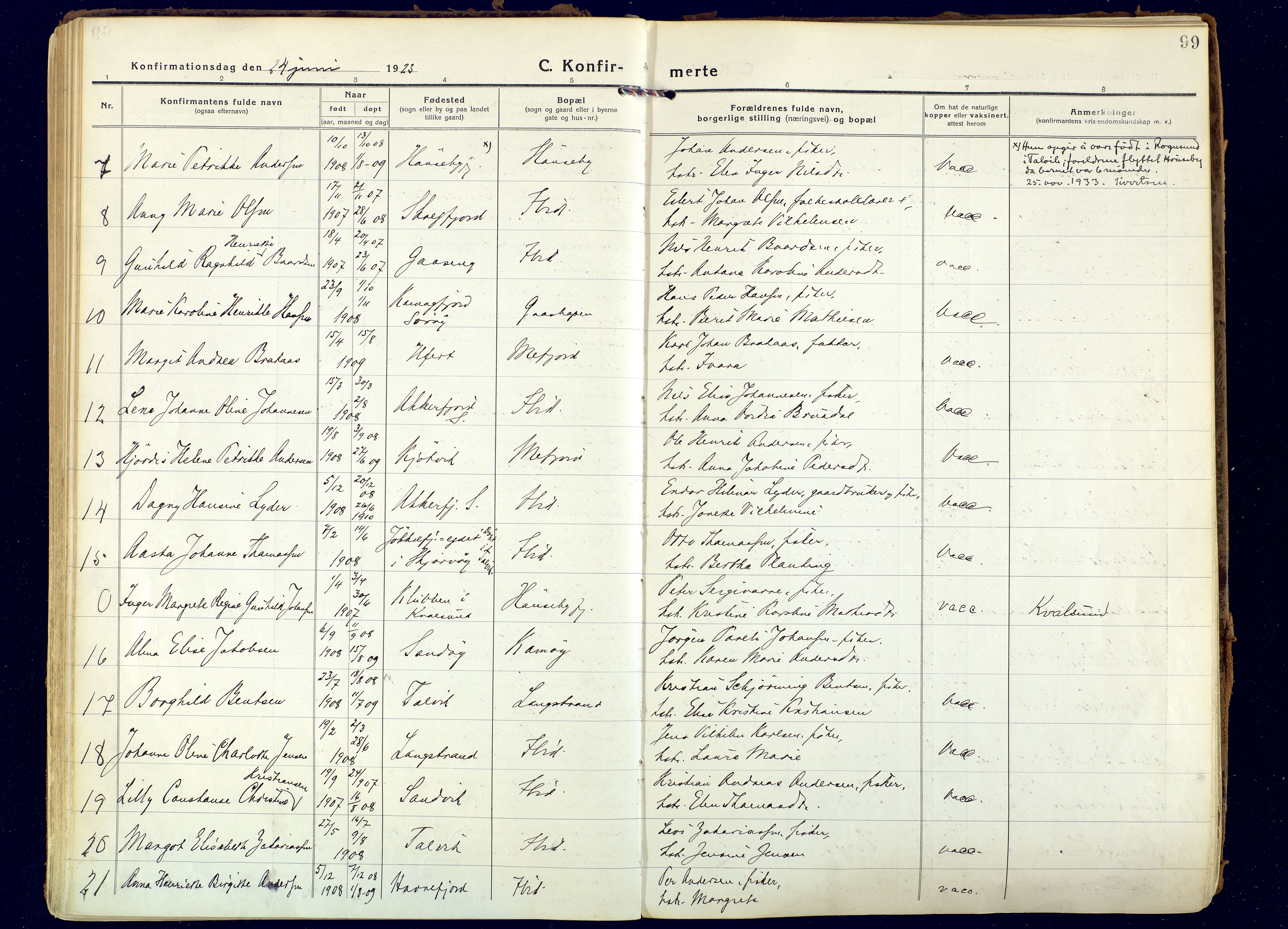 Hammerfest sokneprestkontor, SATØ/S-1347: Parish register (official) no. 18, 1918-1933, p. 99