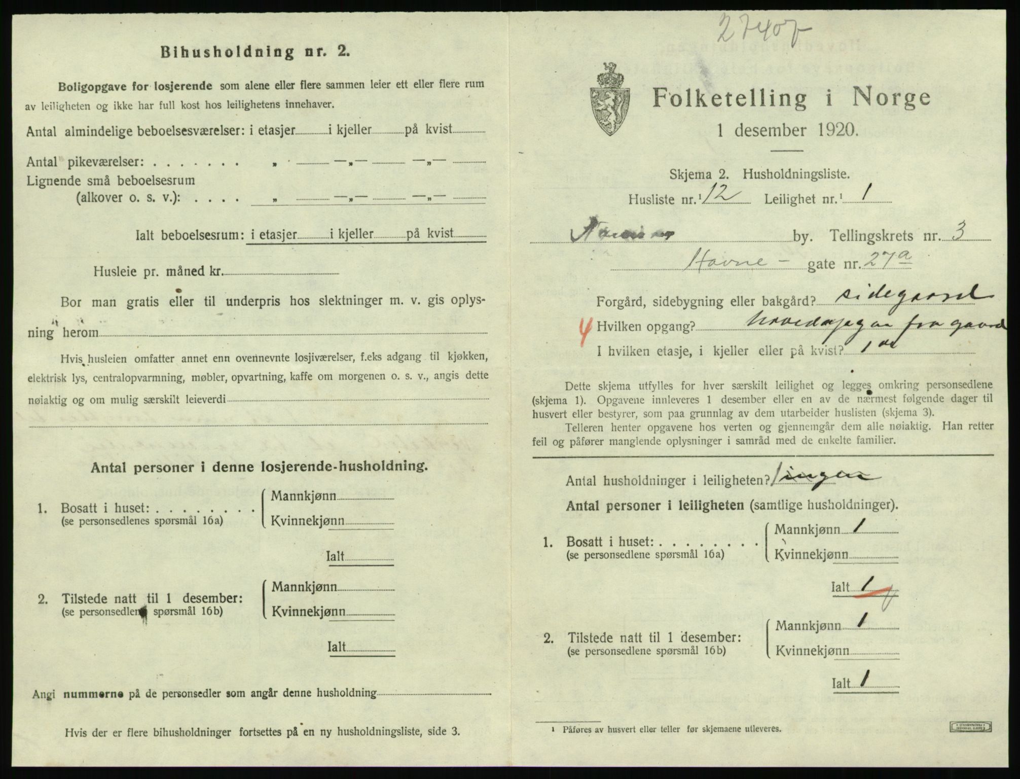 SAT, 1920 census for Namsos, 1920, p. 1169