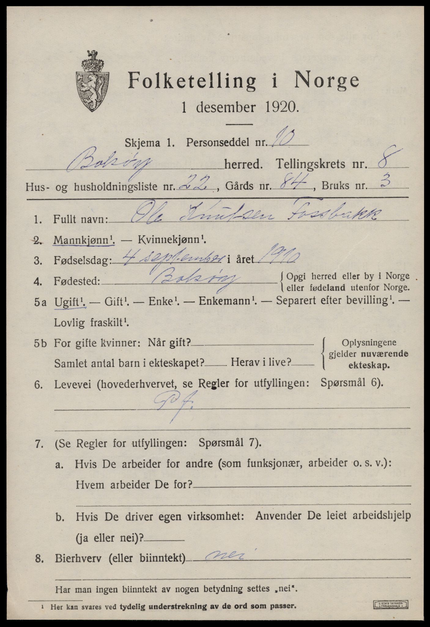 SAT, 1920 census for Bolsøy, 1920, p. 9861