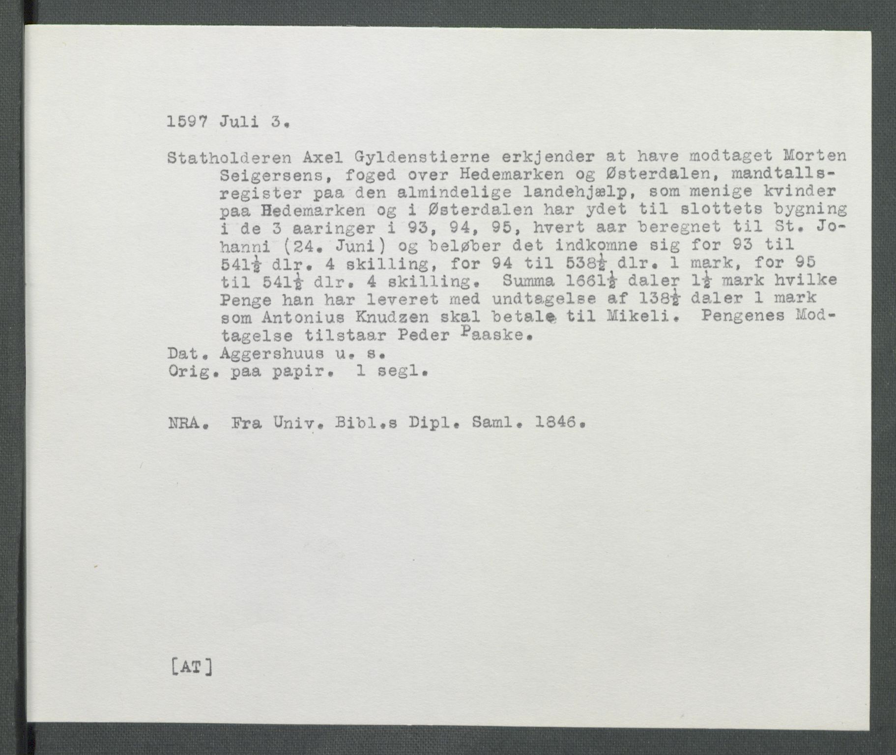 Riksarkivets diplomsamling, AV/RA-EA-5965/F02/L0104: Dokumenter, 1597, p. 3