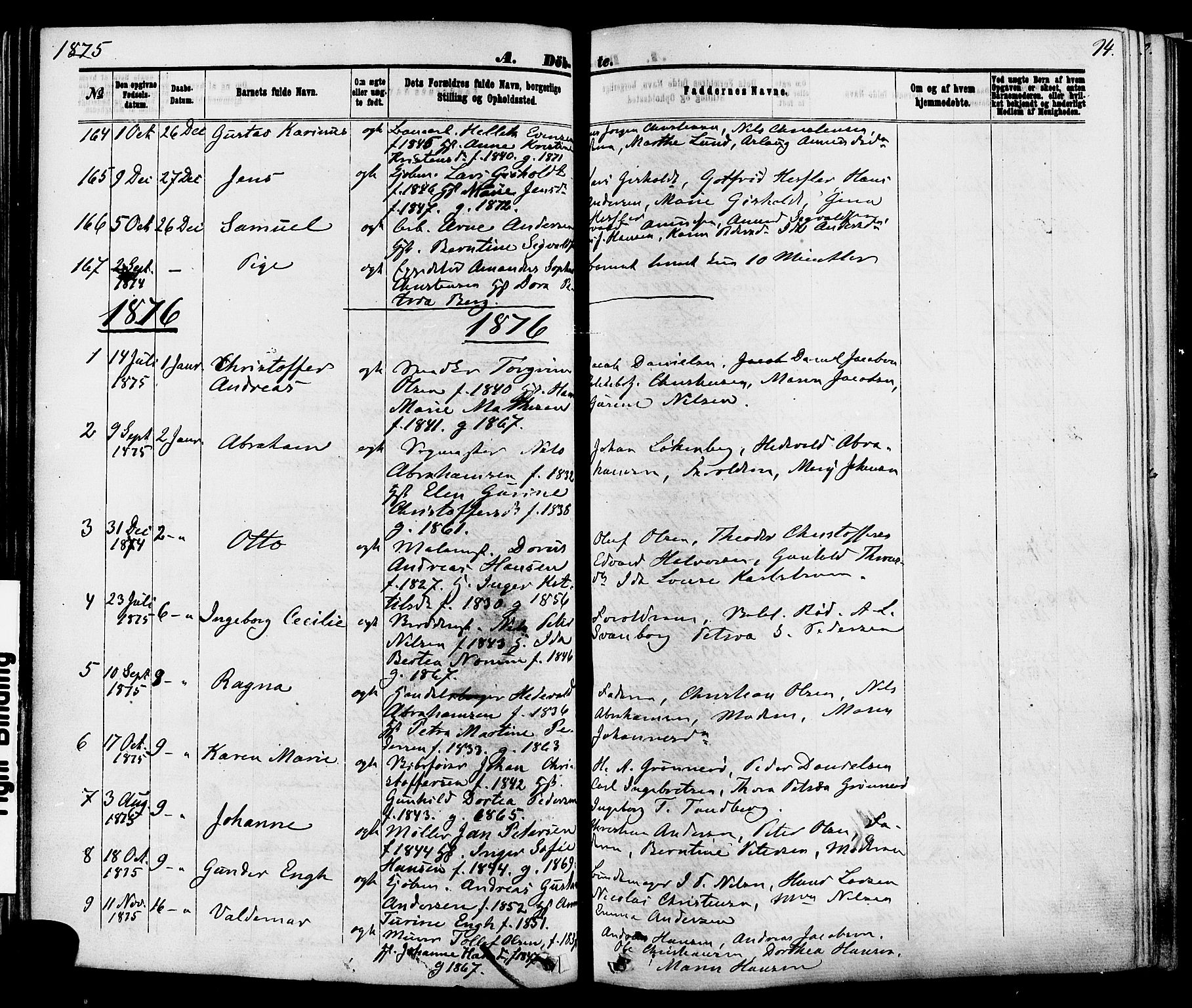 Skien kirkebøker, AV/SAKO-A-302/F/Fa/L0008: Parish register (official) no. 8, 1866-1877, p. 94