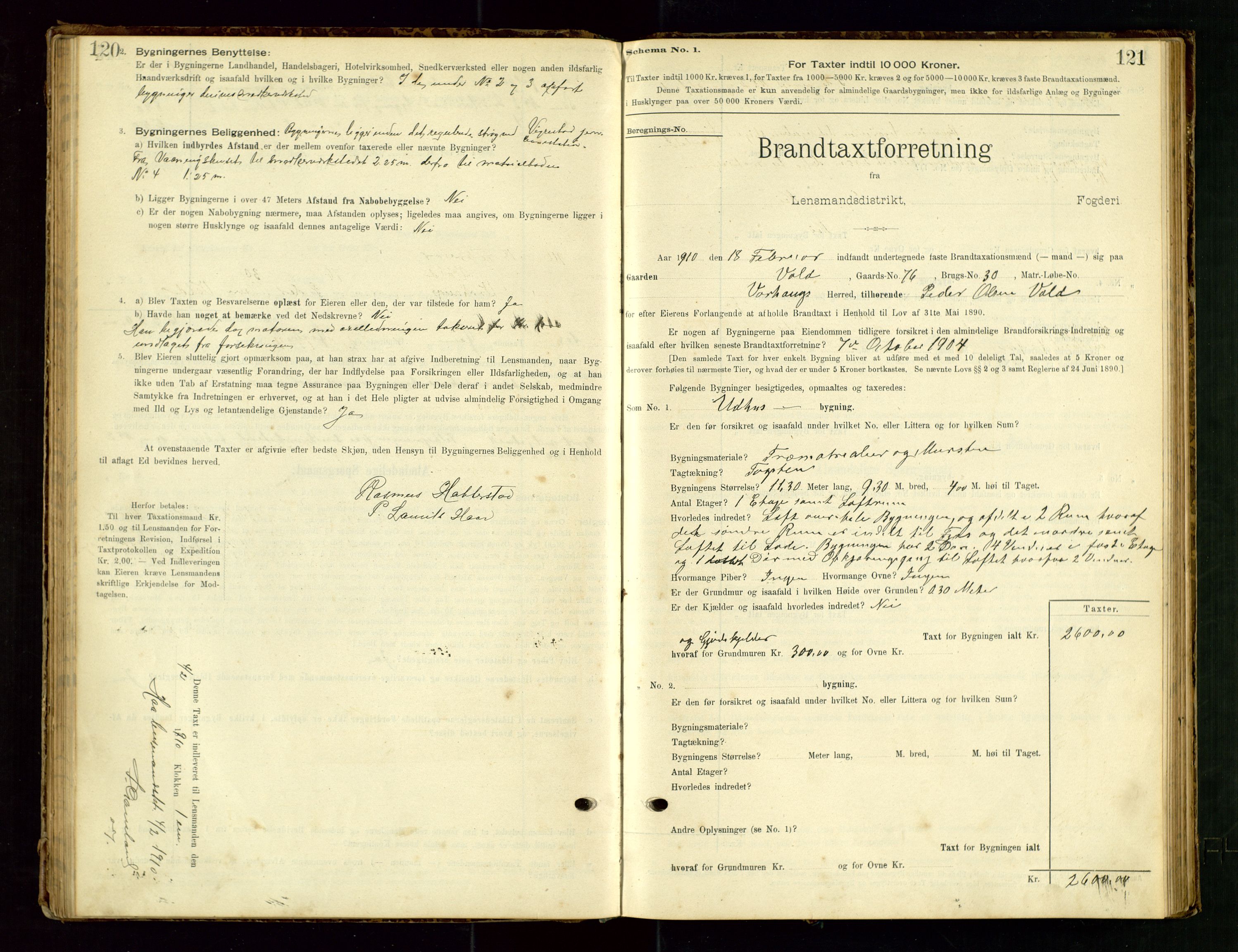 Hå lensmannskontor, SAST/A-100456/Goa/L0003: Takstprotokoll (skjema), 1895-1911, p. 120-121