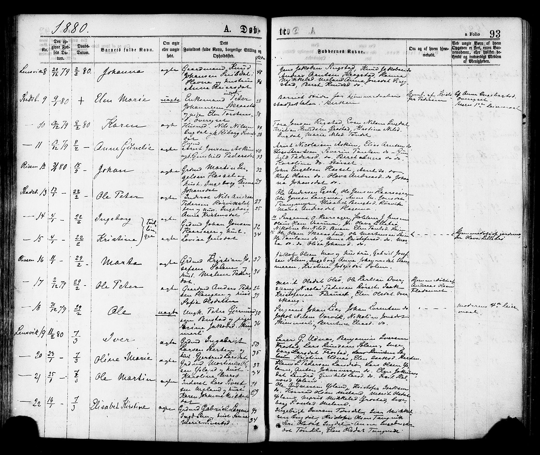 Ministerialprotokoller, klokkerbøker og fødselsregistre - Sør-Trøndelag, SAT/A-1456/646/L0613: Parish register (official) no. 646A11, 1870-1884, p. 93