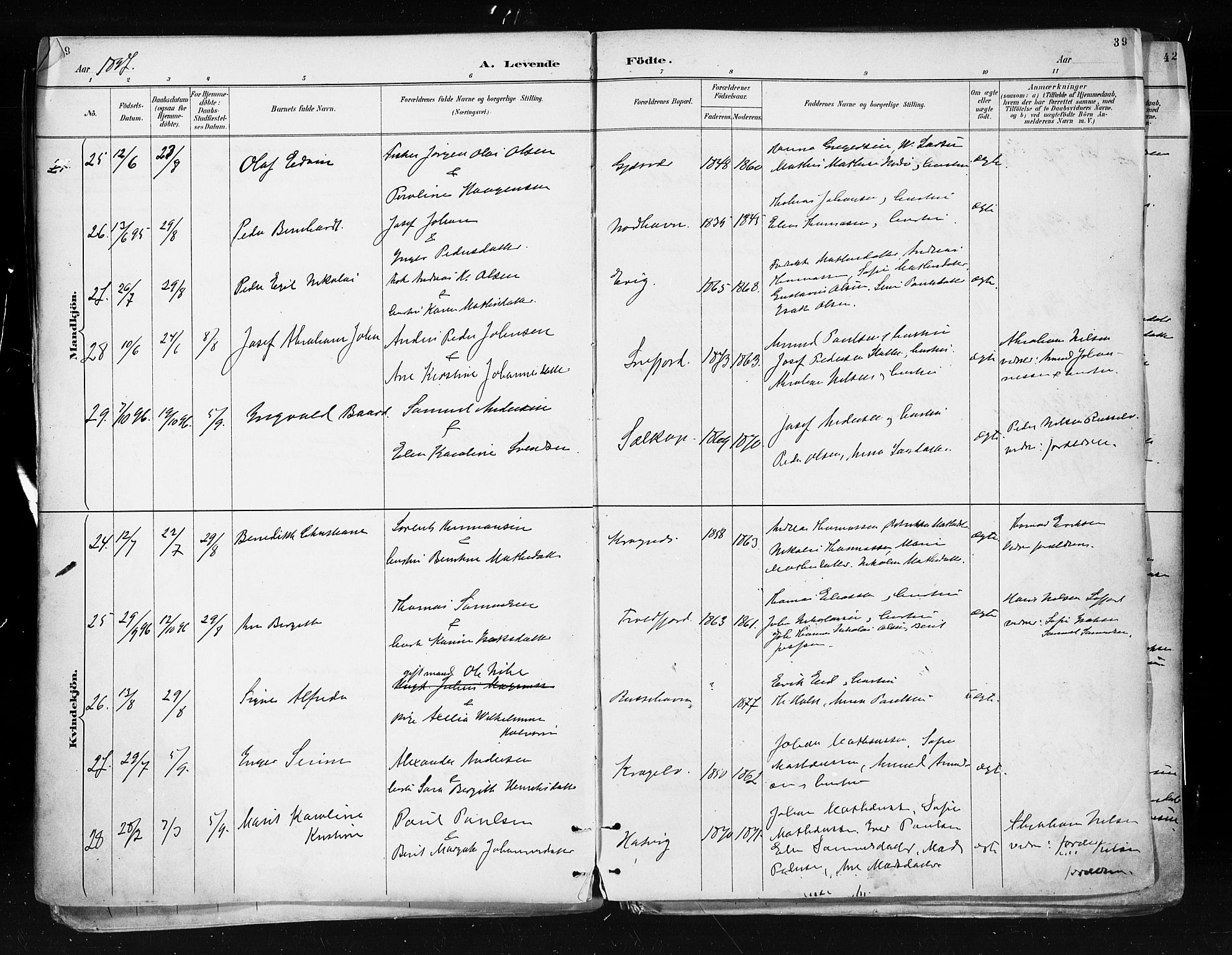 Måsøy sokneprestkontor, SATØ/S-1348/H/Ha/L0005kirke: Parish register (official) no. 5, 1892-1902, p. 39