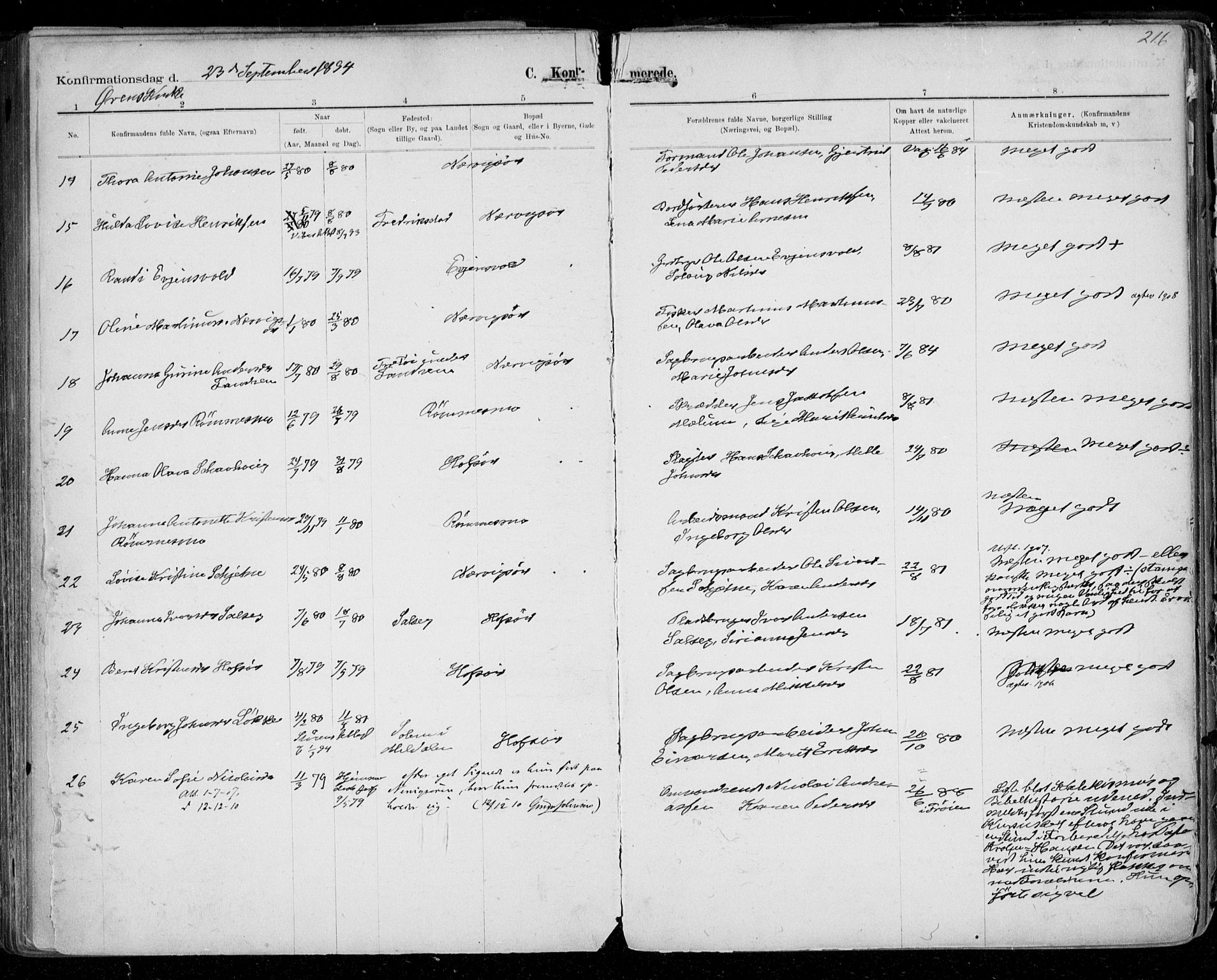 Ministerialprotokoller, klokkerbøker og fødselsregistre - Sør-Trøndelag, SAT/A-1456/668/L0811: Parish register (official) no. 668A11, 1894-1913, p. 216