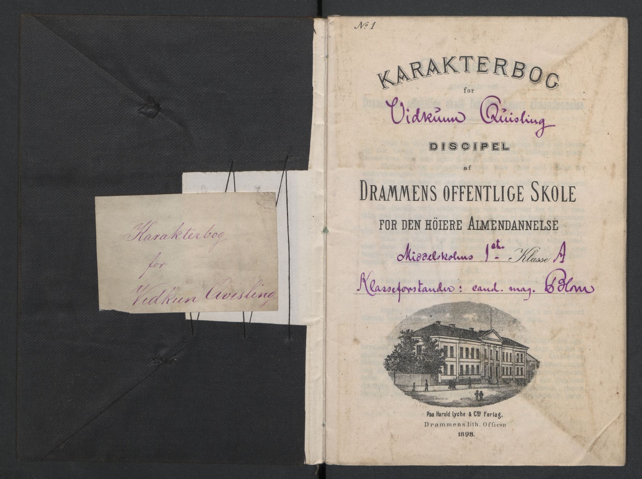 Quisling, Vidkun, AV/RA-PA-0750/K/L0001: Brev til og fra Vidkun Quisling samt til og fra andre medlemmer av familien Quisling, samt Vidkun Quislings karakterbøker, 1894-1929, p. 220