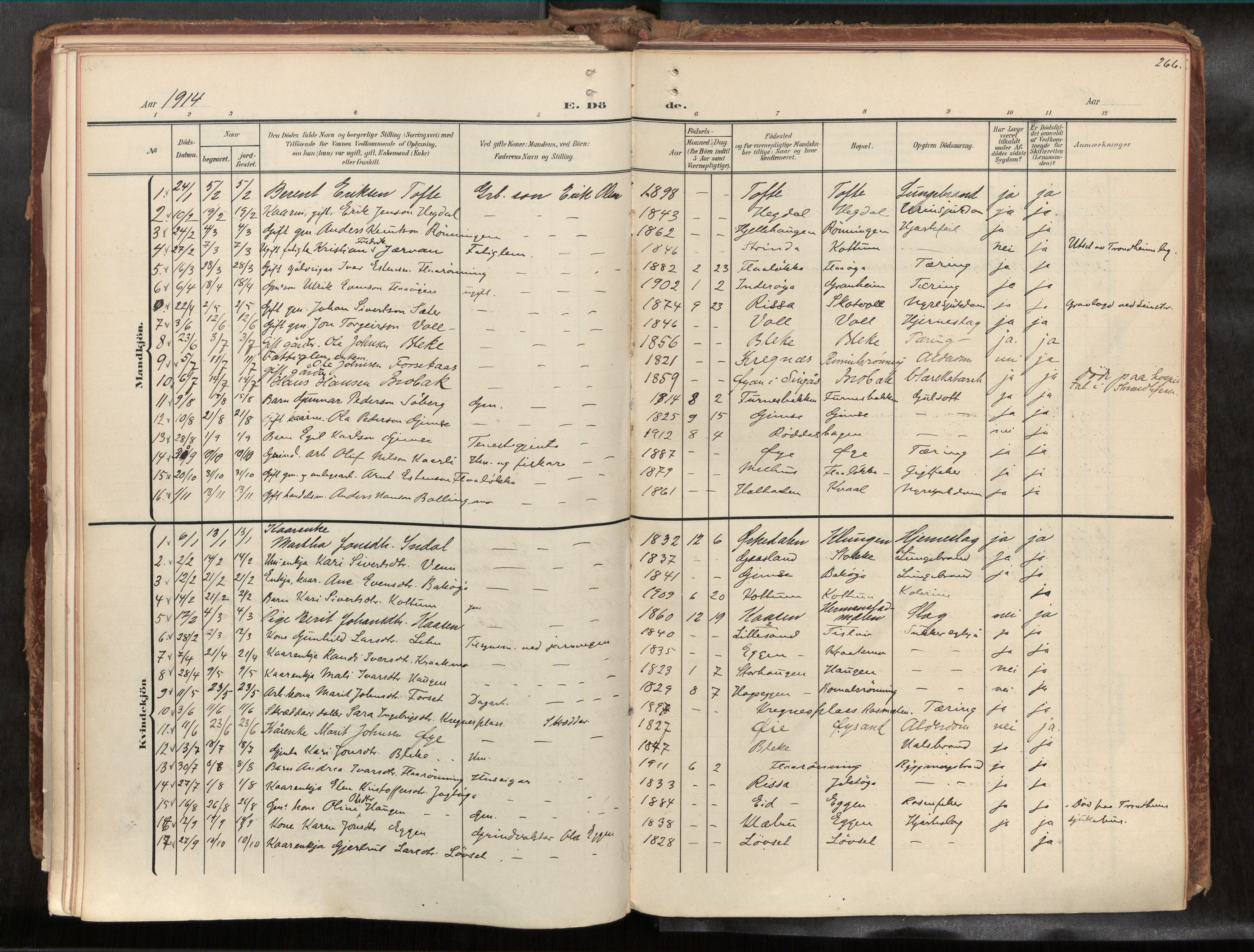 Ministerialprotokoller, klokkerbøker og fødselsregistre - Sør-Trøndelag, SAT/A-1456/691/L1085b: Parish register (official) no. 691A18, 1908-1930, p. 266