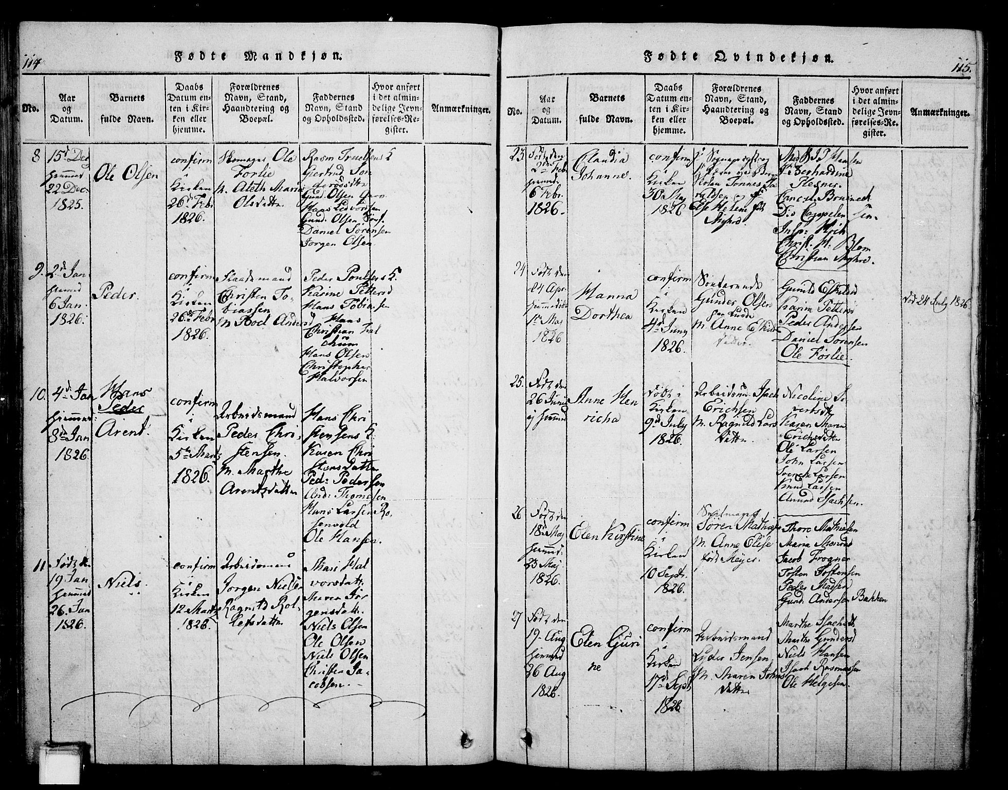 Skien kirkebøker, AV/SAKO-A-302/G/Ga/L0002: Parish register (copy) no. 2, 1814-1842, p. 114-115