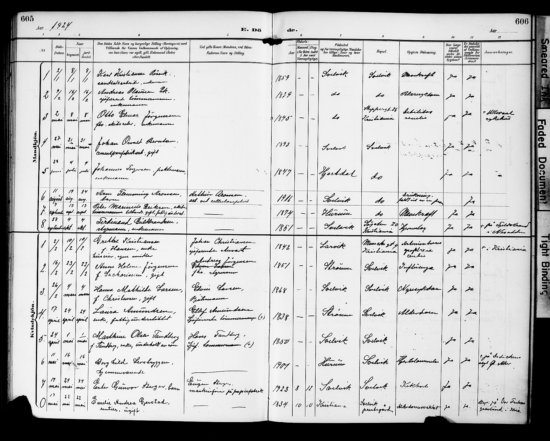 Strømm kirkebøker, AV/SAKO-A-322/G/Gb/L0002: Parish register (copy) no. II 2, 1897-1928, p. 605-606