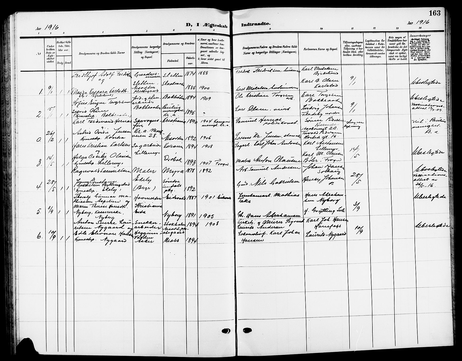 Nesodden prestekontor Kirkebøker, SAO/A-10013/G/Ga/L0002: Parish register (copy) no. I 2, 1905-1924, p. 163