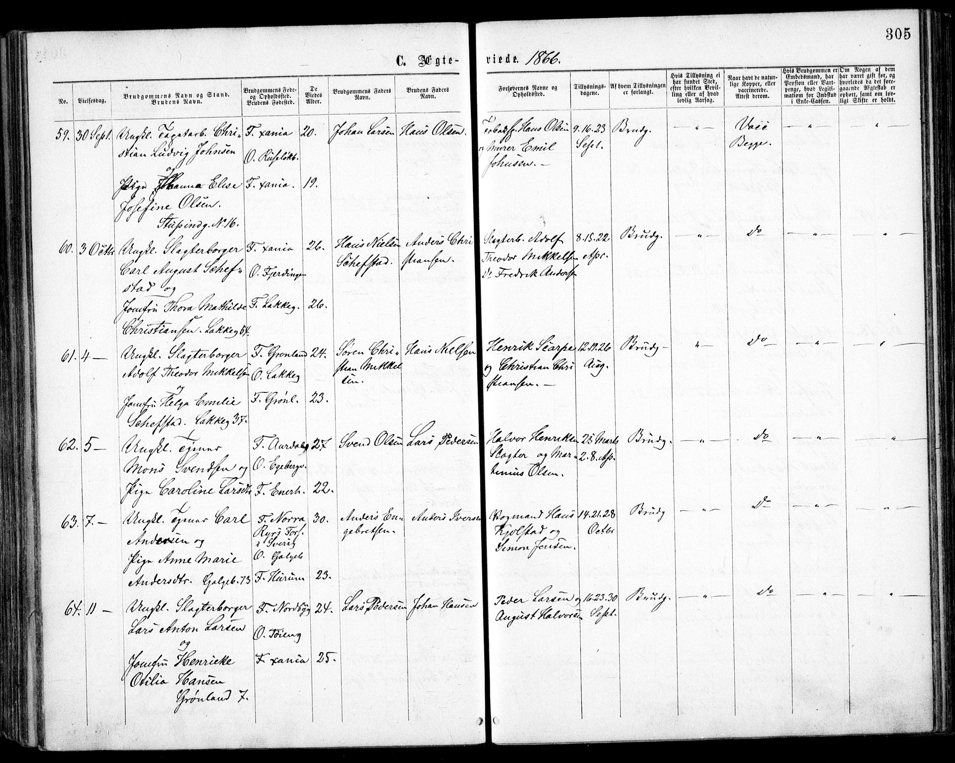 Grønland prestekontor Kirkebøker, SAO/A-10848/F/Fa/L0003: Parish register (official) no. 3, 1862-1868, p. 305