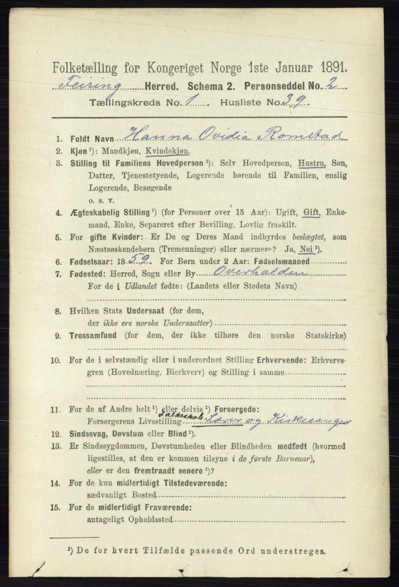 RA, 1891 census for 0240 Feiring, 1891, p. 321