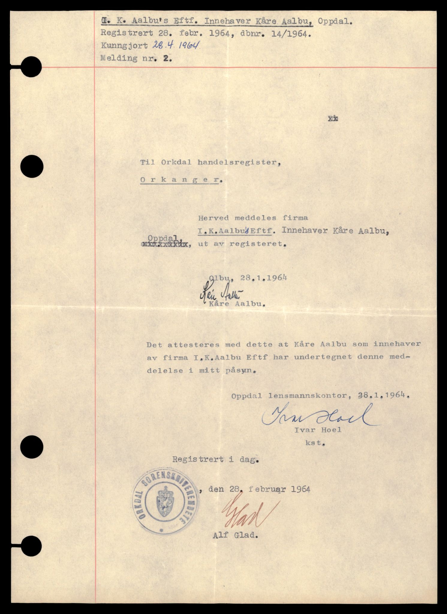 Orkdal sorenskriveri, SAT/A-4169/2/J/Jd/Jdb/L0004: Enkeltmannsforetak, A - M, 1921-1964, p. 5