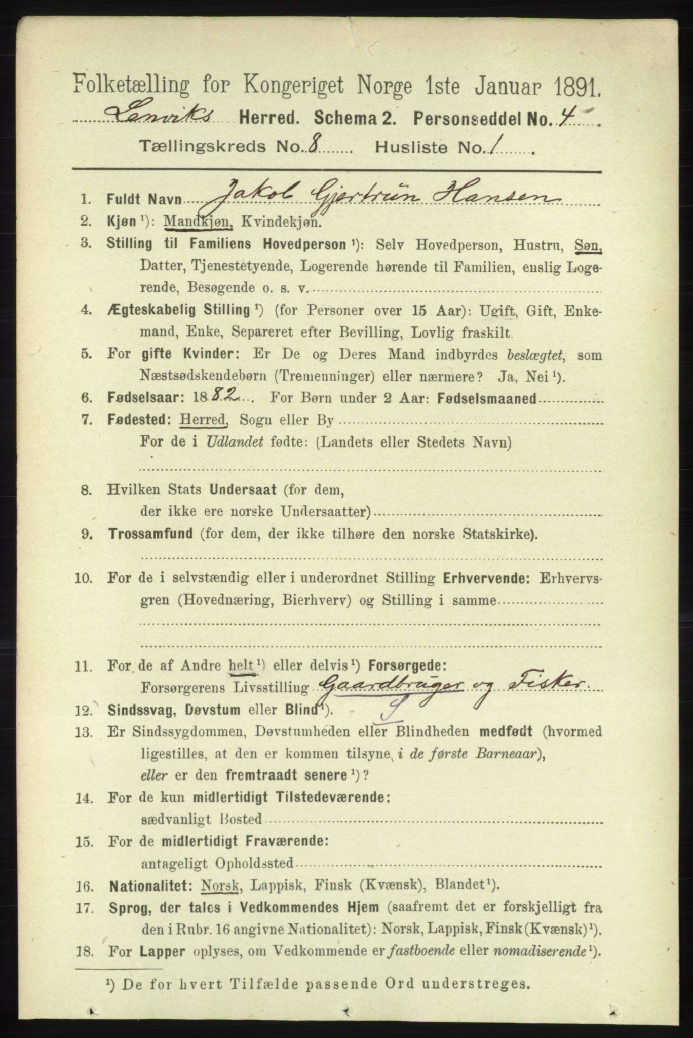 RA, 1891 census for 1931 Lenvik, 1891, p. 4394