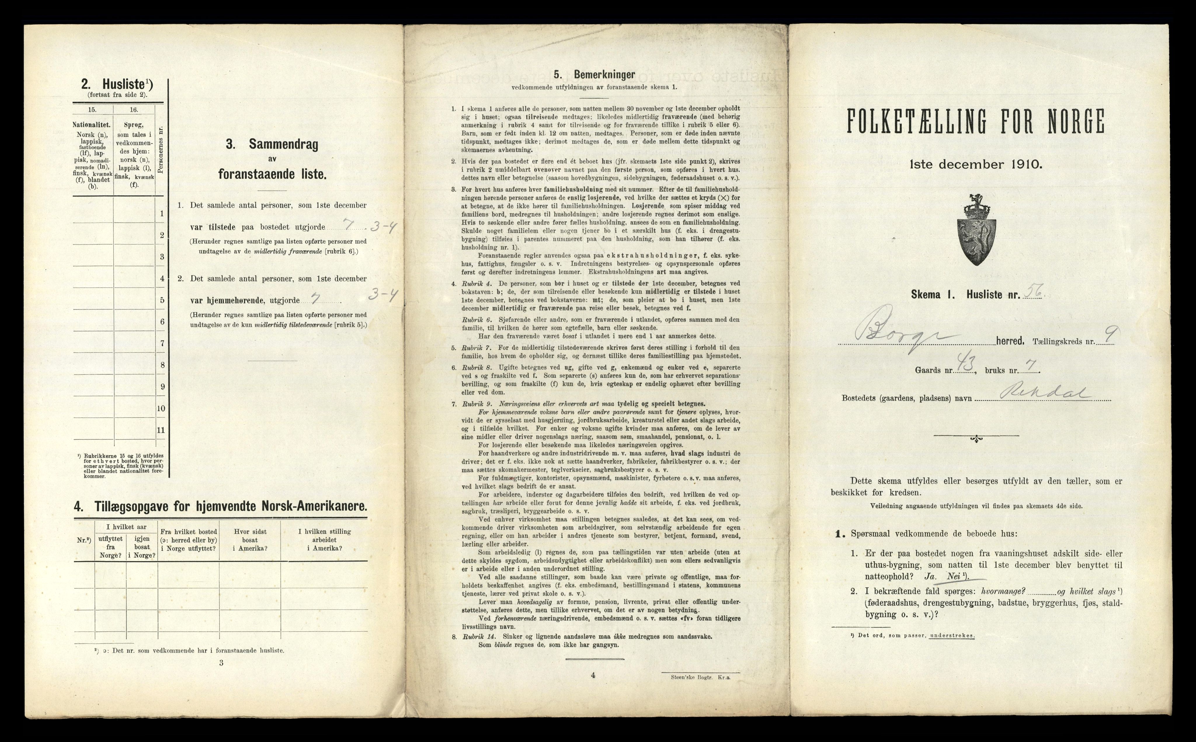 RA, 1910 census for Borge, 1910, p. 991