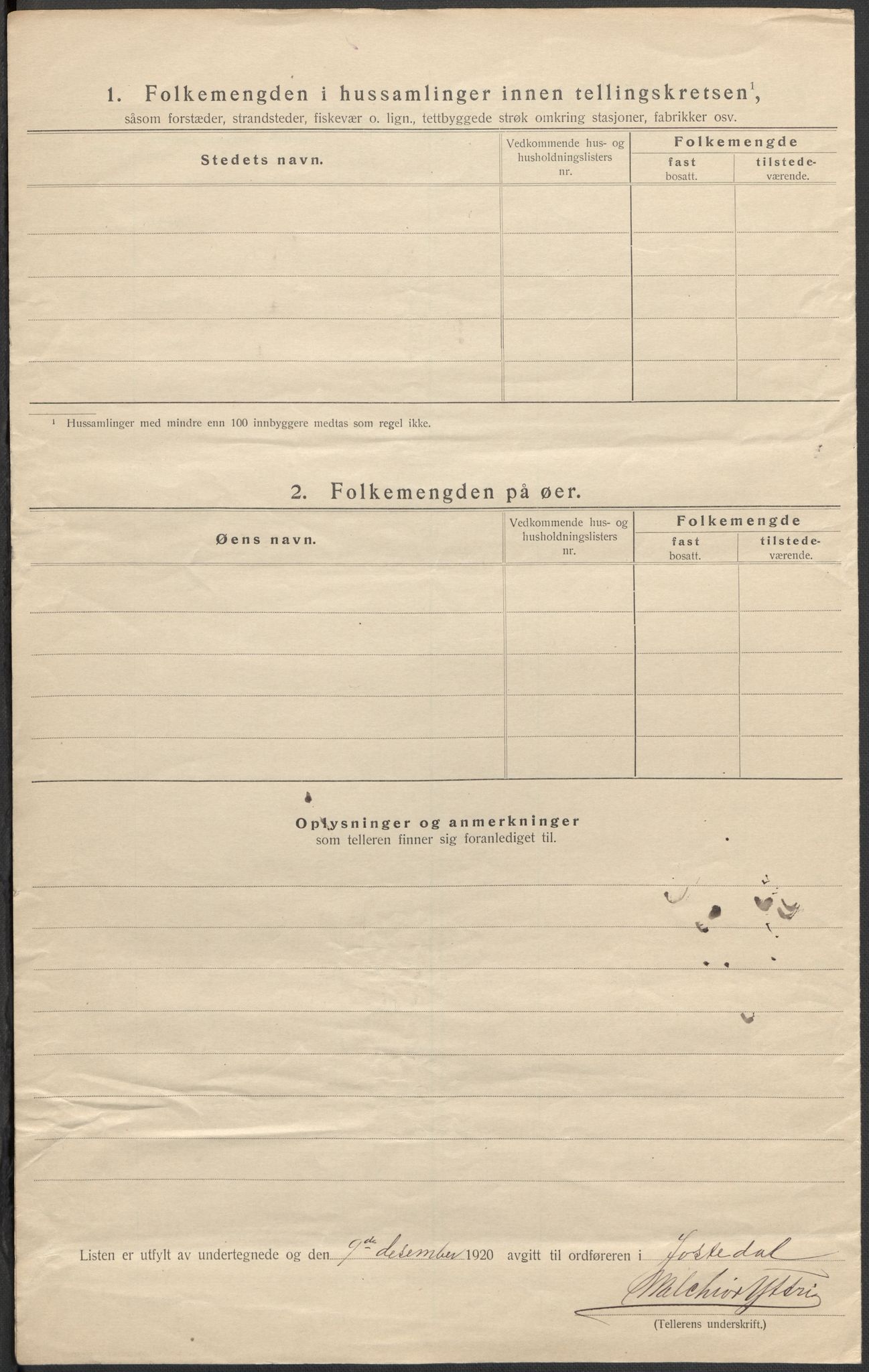 SAB, 1920 census for Jostedal, 1920, p. 11