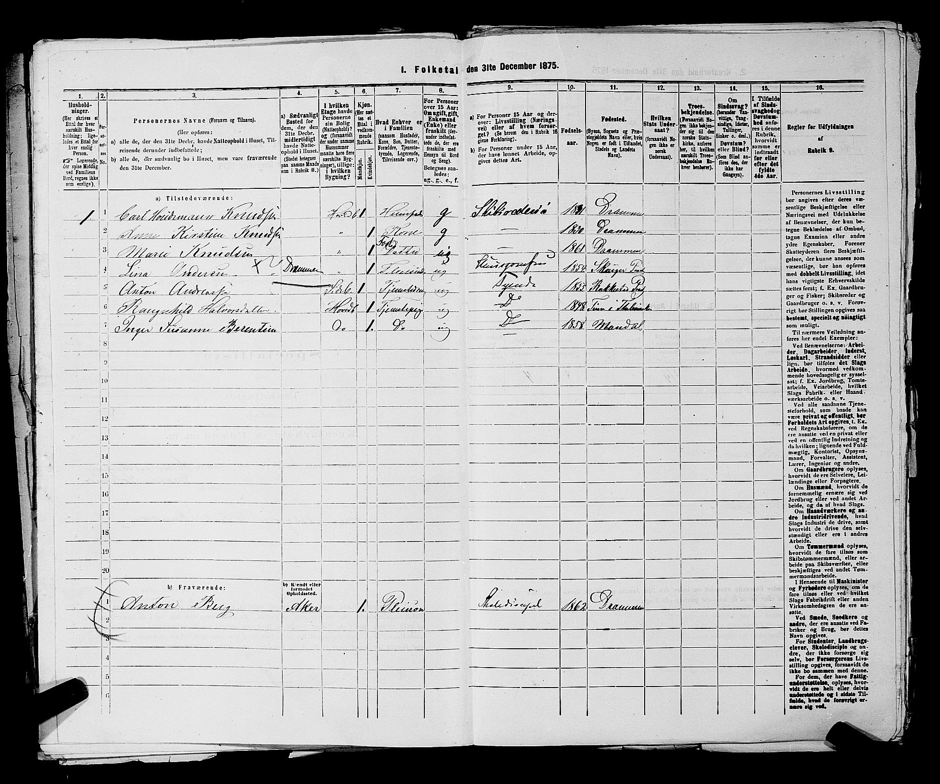SAKO, 1875 census for 0602 Drammen, 1875, p. 3707