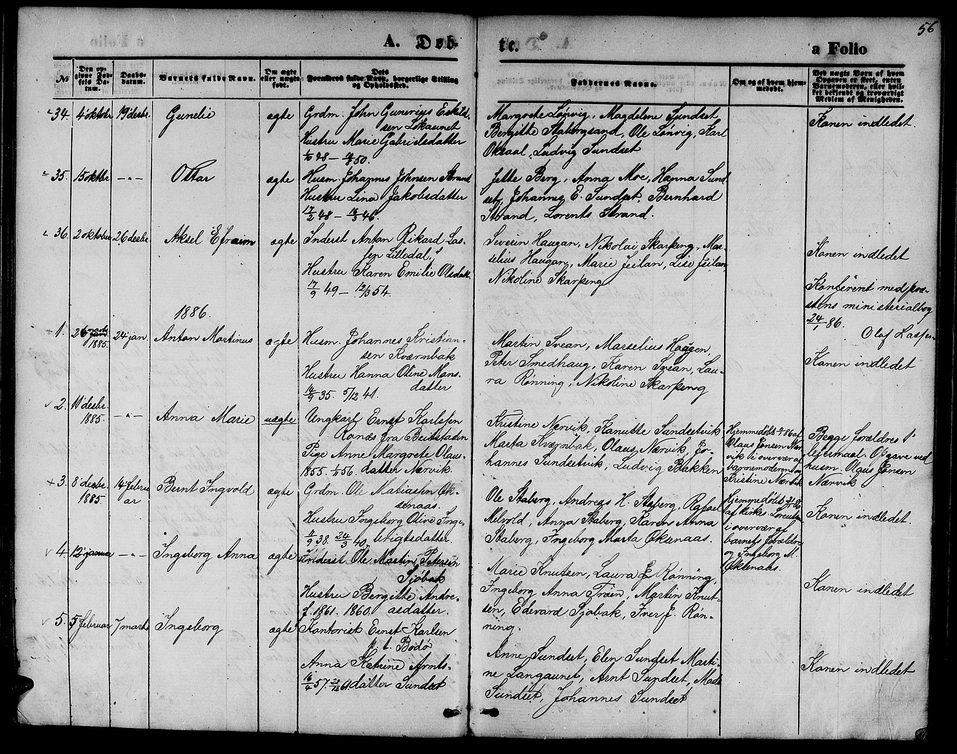 Ministerialprotokoller, klokkerbøker og fødselsregistre - Nord-Trøndelag, AV/SAT-A-1458/733/L0326: Parish register (copy) no. 733C01, 1871-1887, p. 56