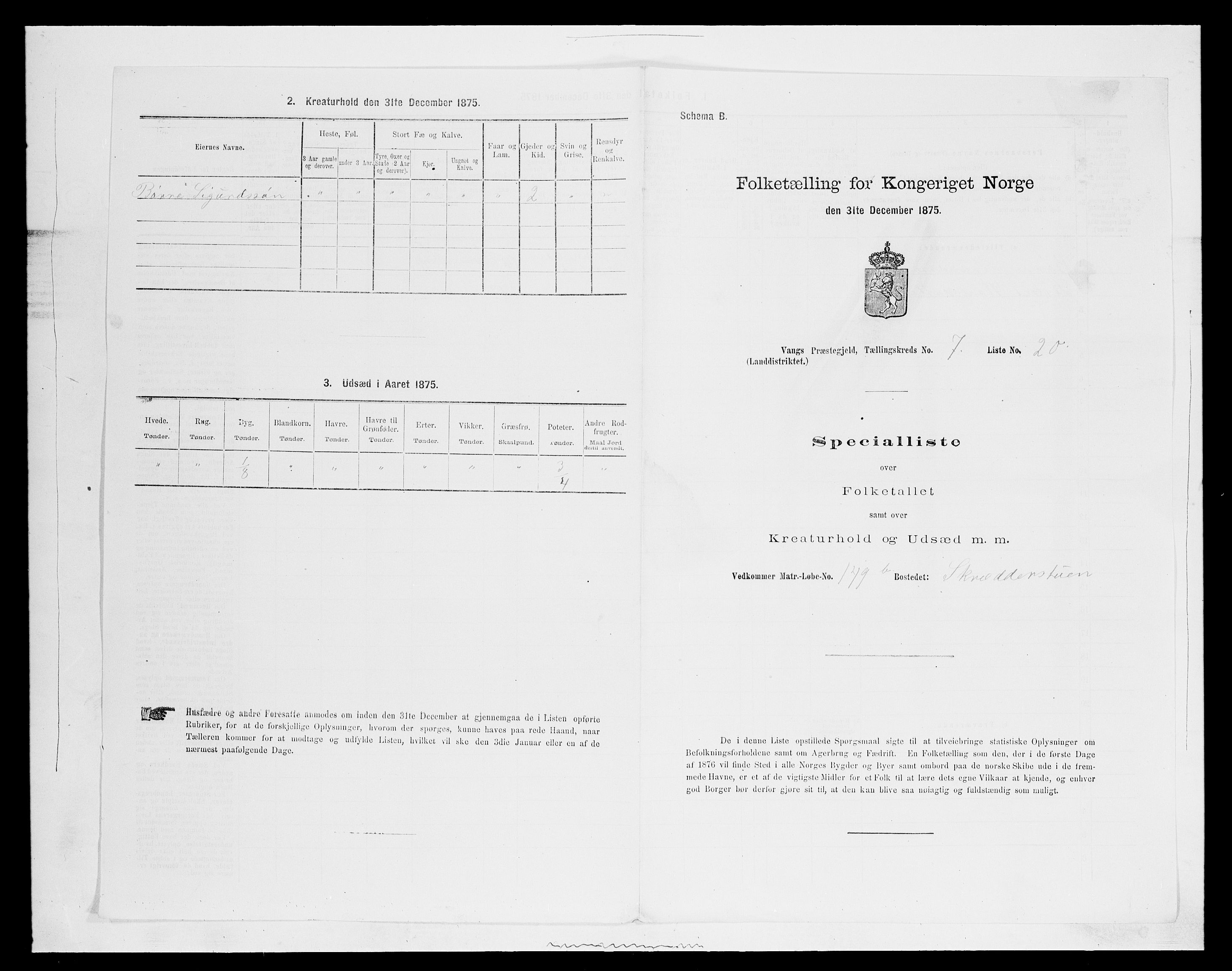 SAH, 1875 census for 0414L Vang/Vang og Furnes, 1875, p. 1503