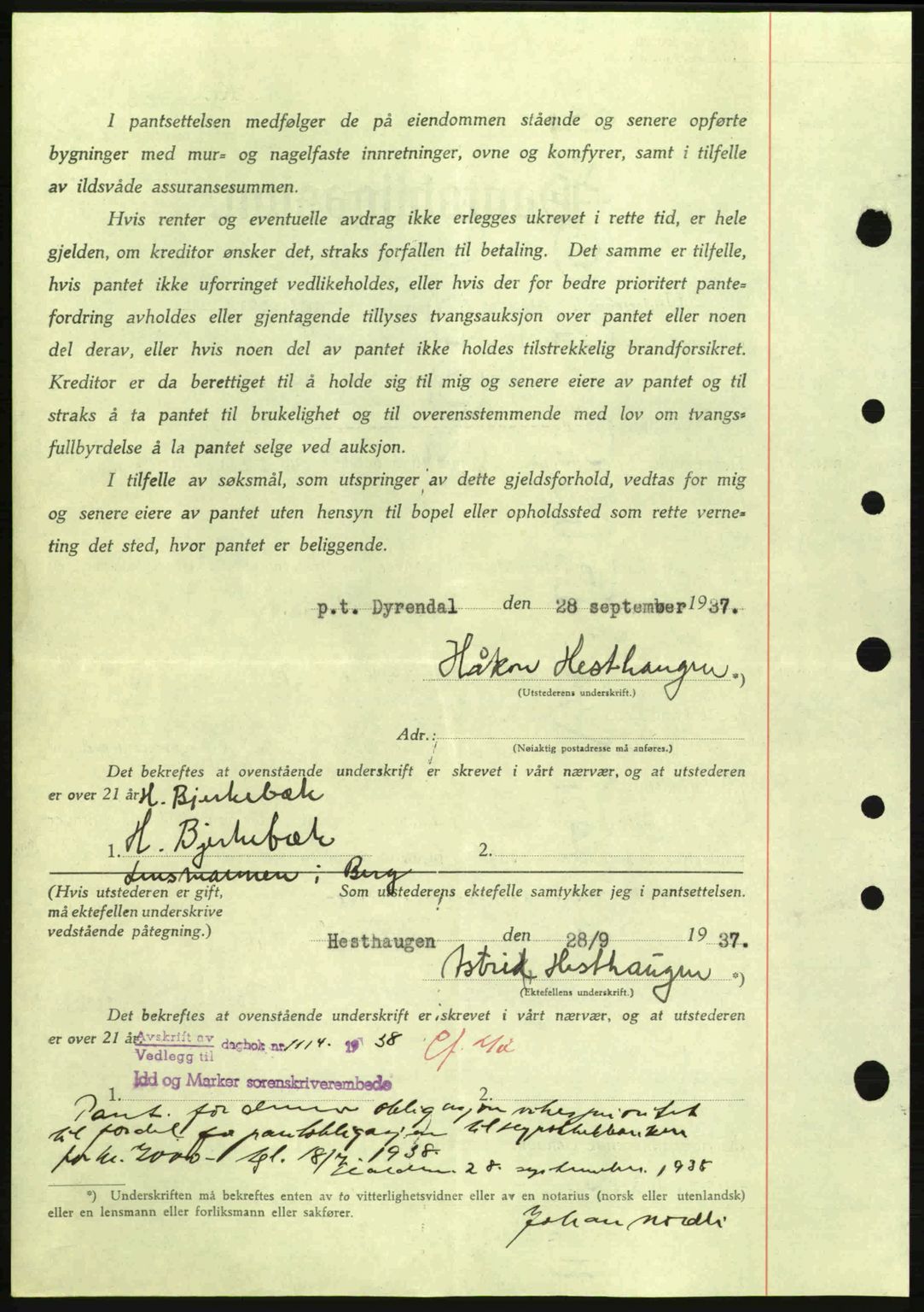 Idd og Marker sorenskriveri, AV/SAO-A-10283/G/Gb/Gbc/L0001: Mortgage book no. B1-3, 1936-1939, Diary no: : 1262/1937