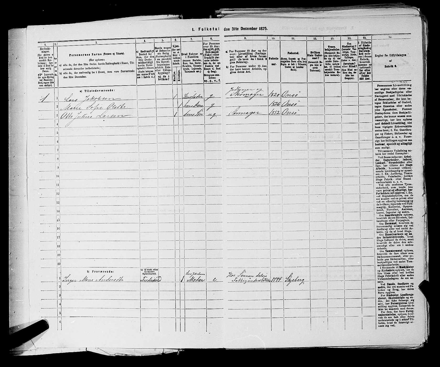 RA, 1875 census for 0134P Onsøy, 1875, p. 43